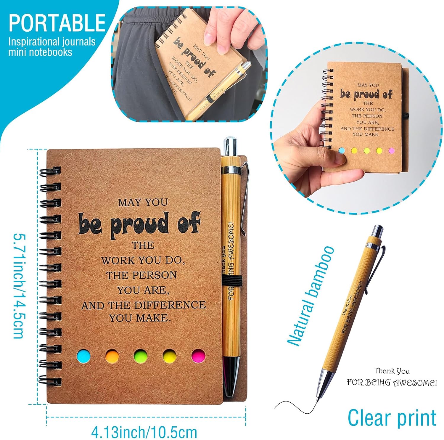 4 Set Spiral Notebook with Pen,60 Sheets,Office/School Supplies,5.7 x 4.1 in,Bulk Inspirational Journals Notepads,Employee Appreciation Gifts,Small Notebooks for Students Teachers Women Men Work & Note (4 SET)