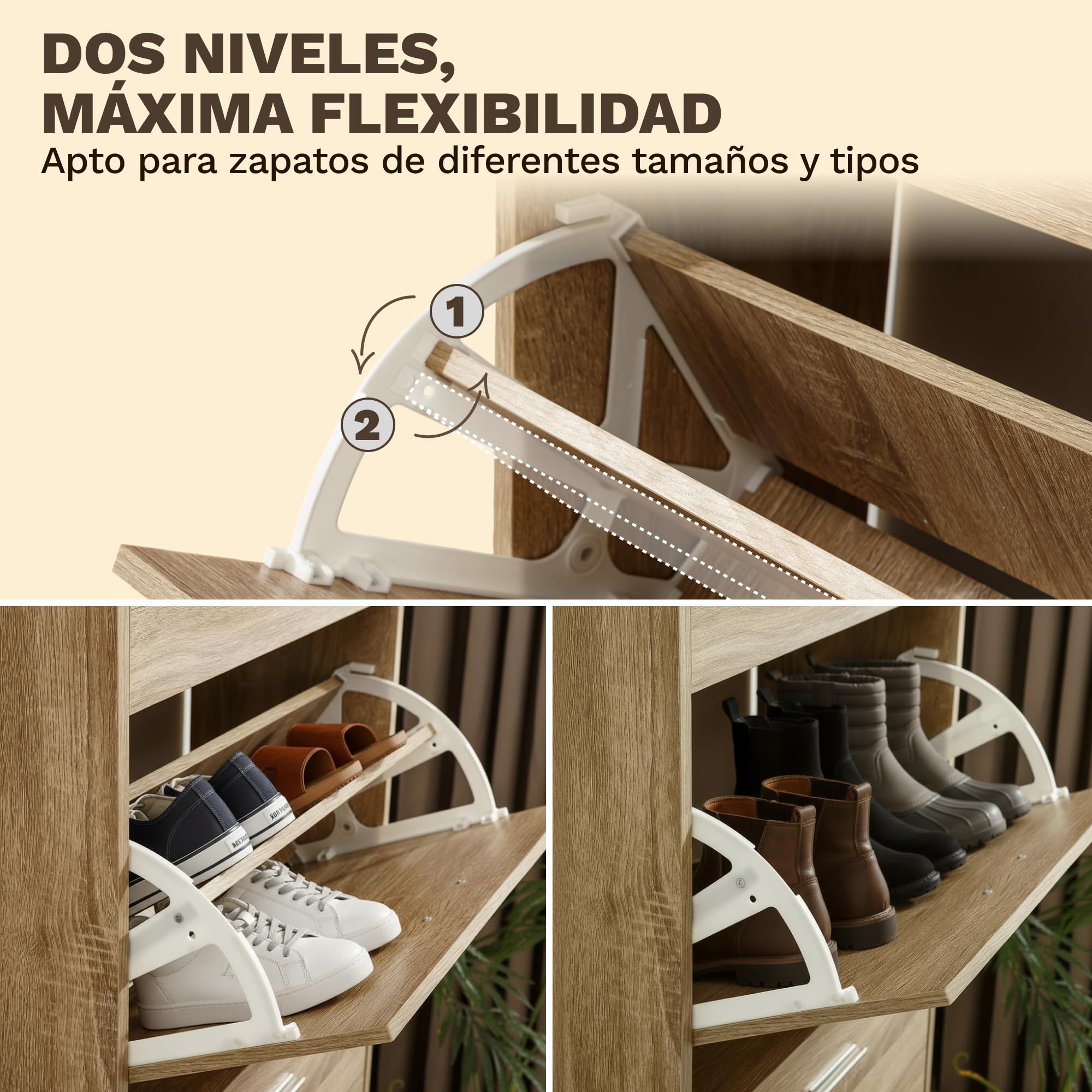 CATAVANA Zapatero Madera 24 Pares, Mueble Zapatero Entrada Recibidor con 4 Tapas, Shoe rack for bedroom, Organizador Zapatos Vertical para Pasillo, Shoe Rack Armario Calzado,60x24x150 cm, Madera Clara