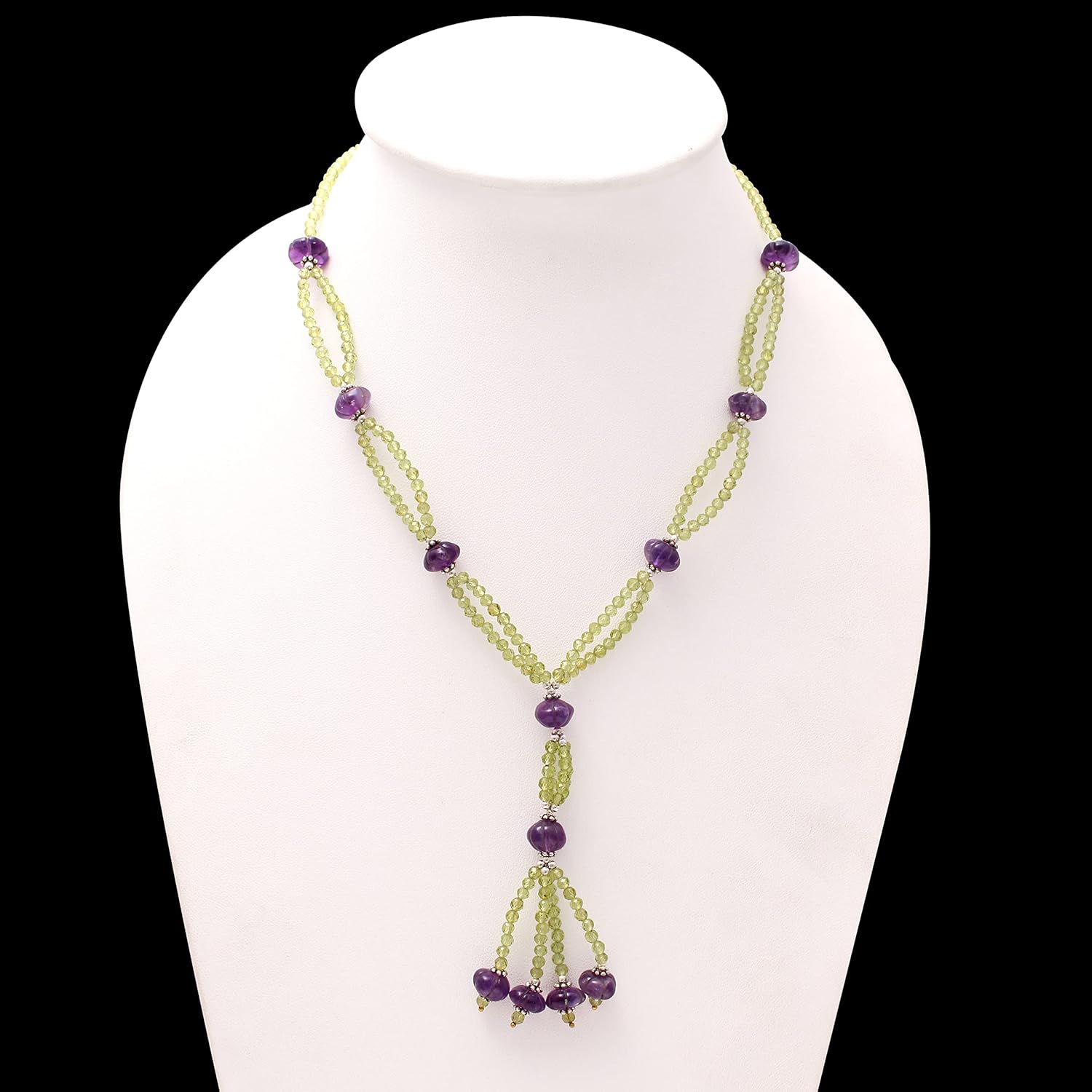 A&M Natural Peridot And Amethyst 925 Sterling Silver Necklace With Adjustable Chain, Handmade Peridot And Amethyst Beaded Necklace, Healing Peridot And Amethyst Beads Necklace Jewelry, Peridot And Amethyst Necklace, Peridot And Amethyst Jewelry For Casual Wear, Handmade Necklace Jewelry