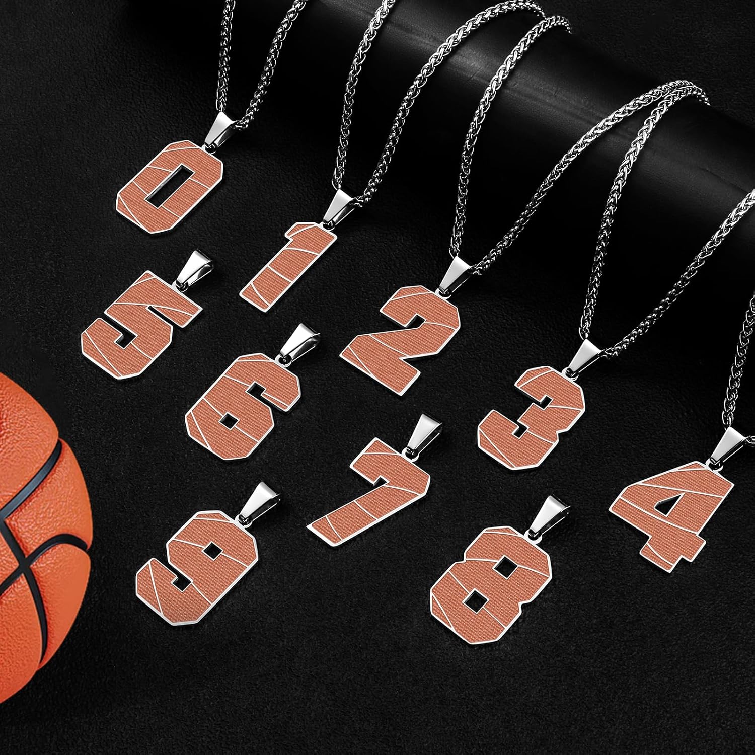 AMITER Mens Basketball Necklace, 0-99 Jersey Number Basketball Charm Pendant (1.5in Height) Necklace for Men - Image 3