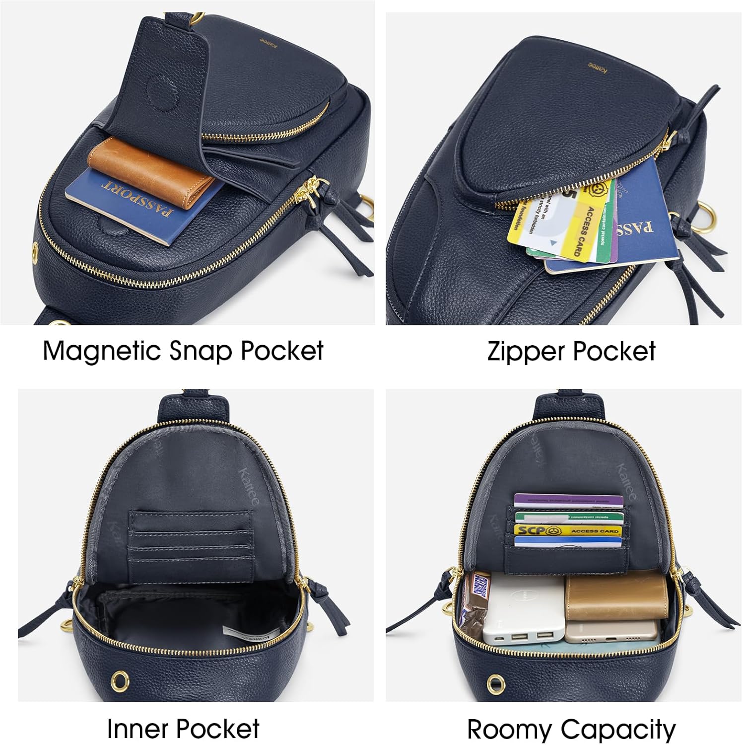 Kattee Sling Bag for Women, Leather Fanny Packs Crossbody Purse, Small Chest Bag with RFID Blocking, Blue - Image 4