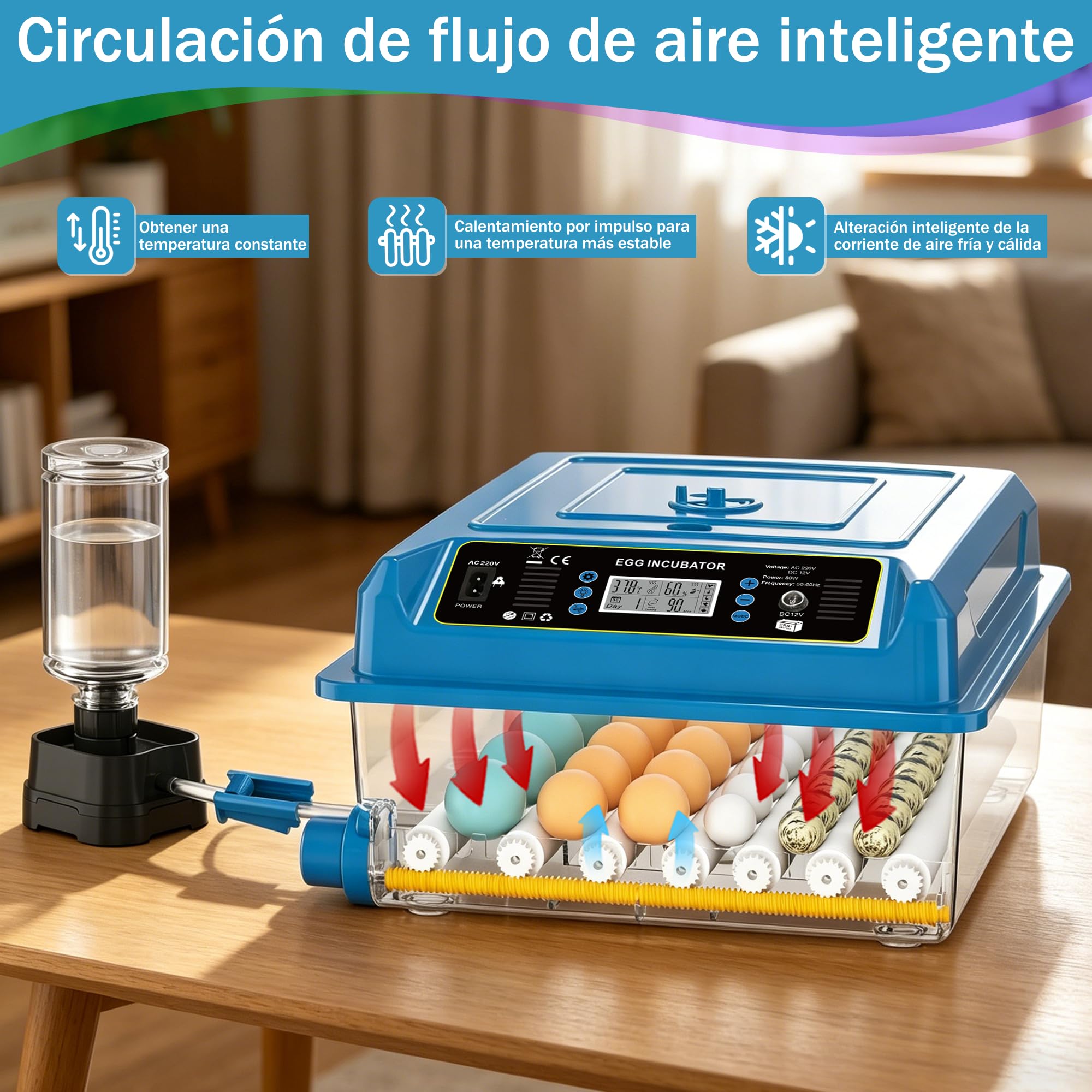 Incubadora de huevos para incubar pollos con control de temperatura y giro automático (azul, 36 huevos)
