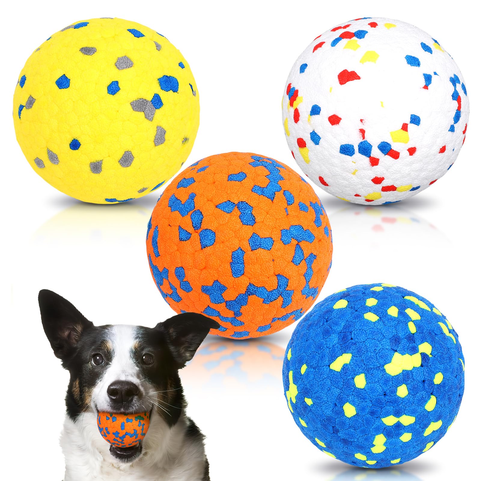 VINGVO Large Dog Balls Tennis Ball Toys 4 PCS Dogs Toys for Aggressive Chewers 3 Teething Chew Toys