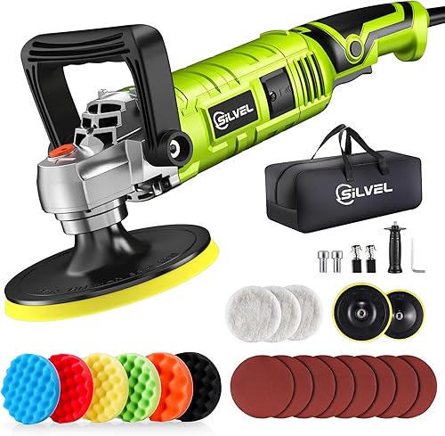 Miniatura 9 de SILVEL Pulidora de tampón, 1600 W, pulidora de 7 pulgadas/6 pulgadas para detalles de automóviles, máquina de cera, 7 velocidades variables, con 6
