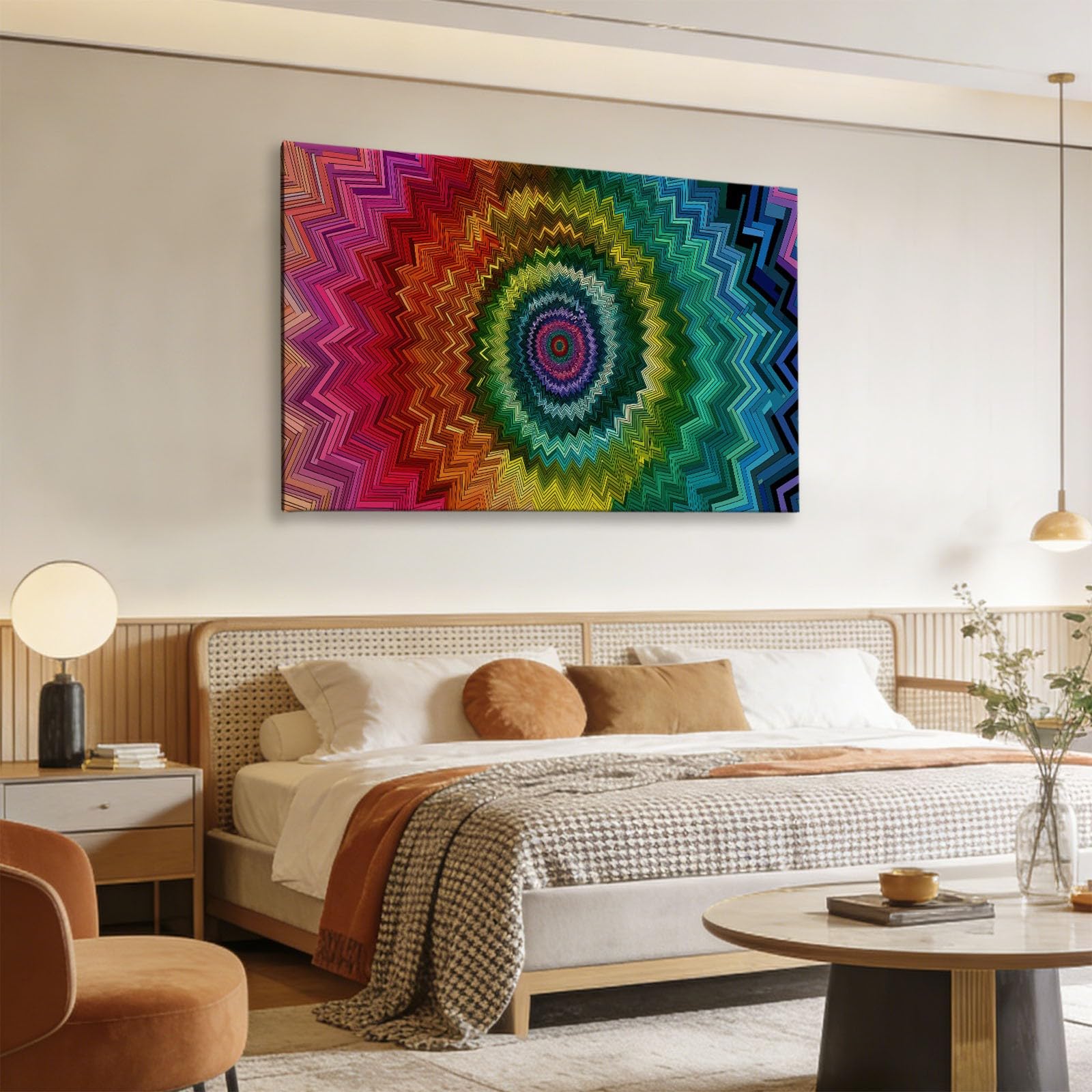 Generisch Abstrakt Modern Wirbel Streifen Modernes Leinwandbild 90L x 60B cm mit Rahmen, Schillernd XXL Wanddeko für Wohnzimmer Geschenk Idee Einzug - Hochwertiger Kunstdruck auf Holzrahmen