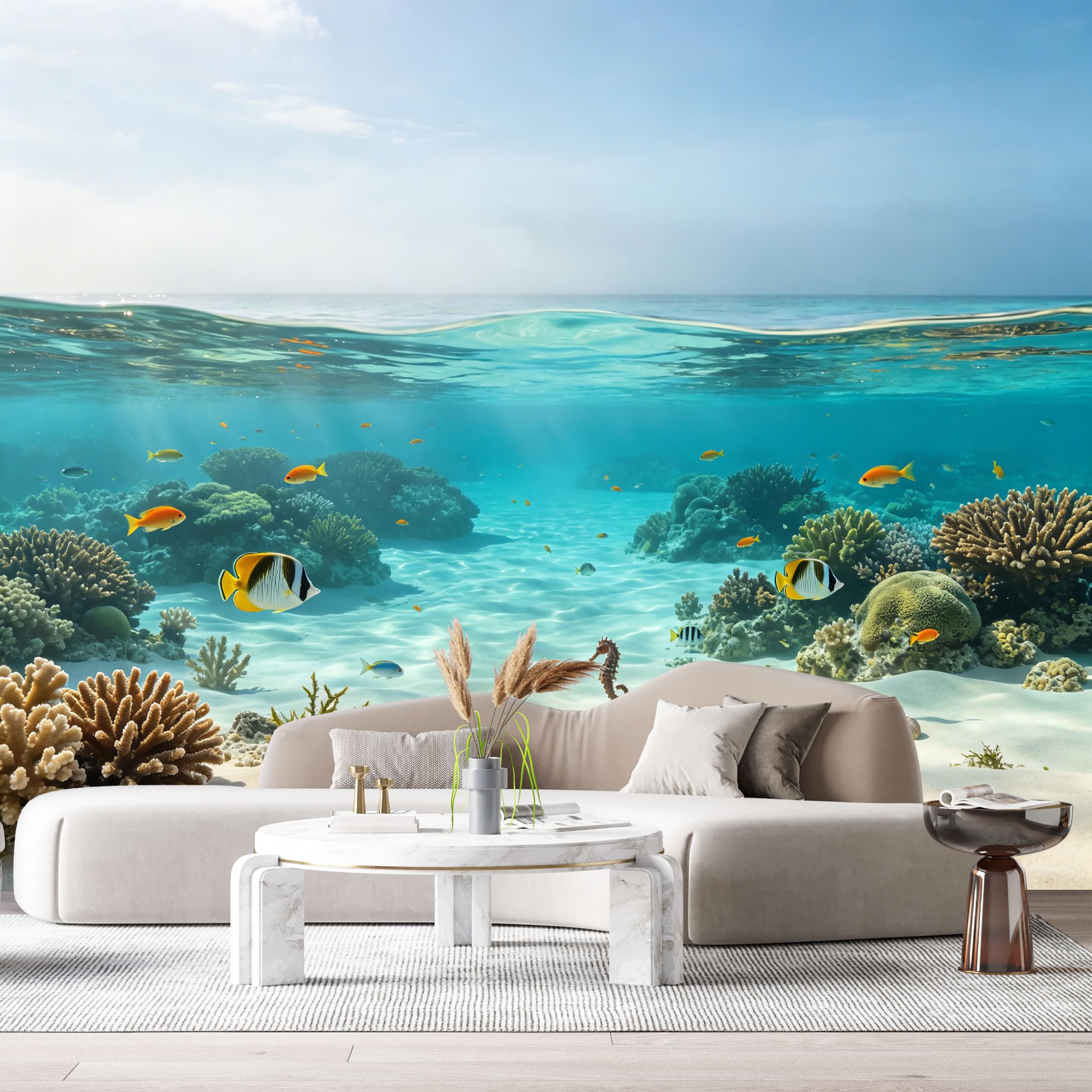 Custom Size Wall Murals Ocean Marine Tropical Seahorse Coral Reef SelfAdhesiveWall Fabric Removable Wallpaper Wall Decor for Living Room Bedroom Bathroom