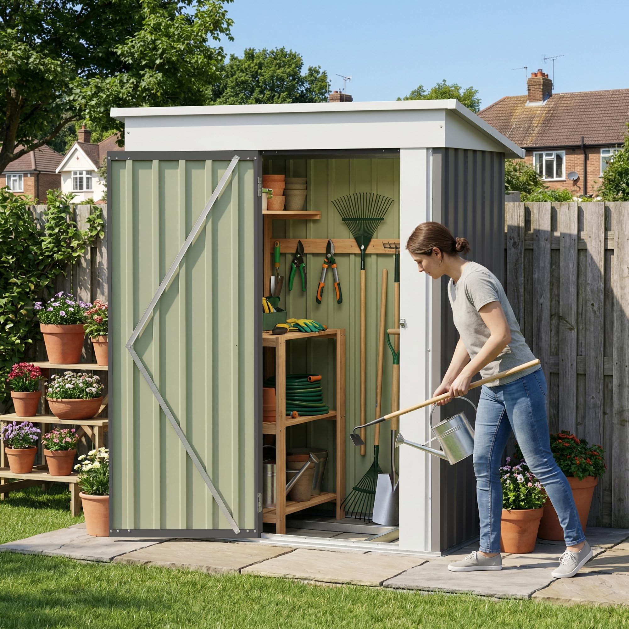 Devoko 5x3 FT Outdoor Storage Shed with Floor Frame, Gray