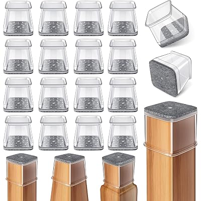 Ansible 24 Pcs Chair Leg Floor Protectors Square, Silicone Felt Furniture Leg Pads Caps Covers for Hardwood Floors (Fit:1-1/16" to 1-5/8")