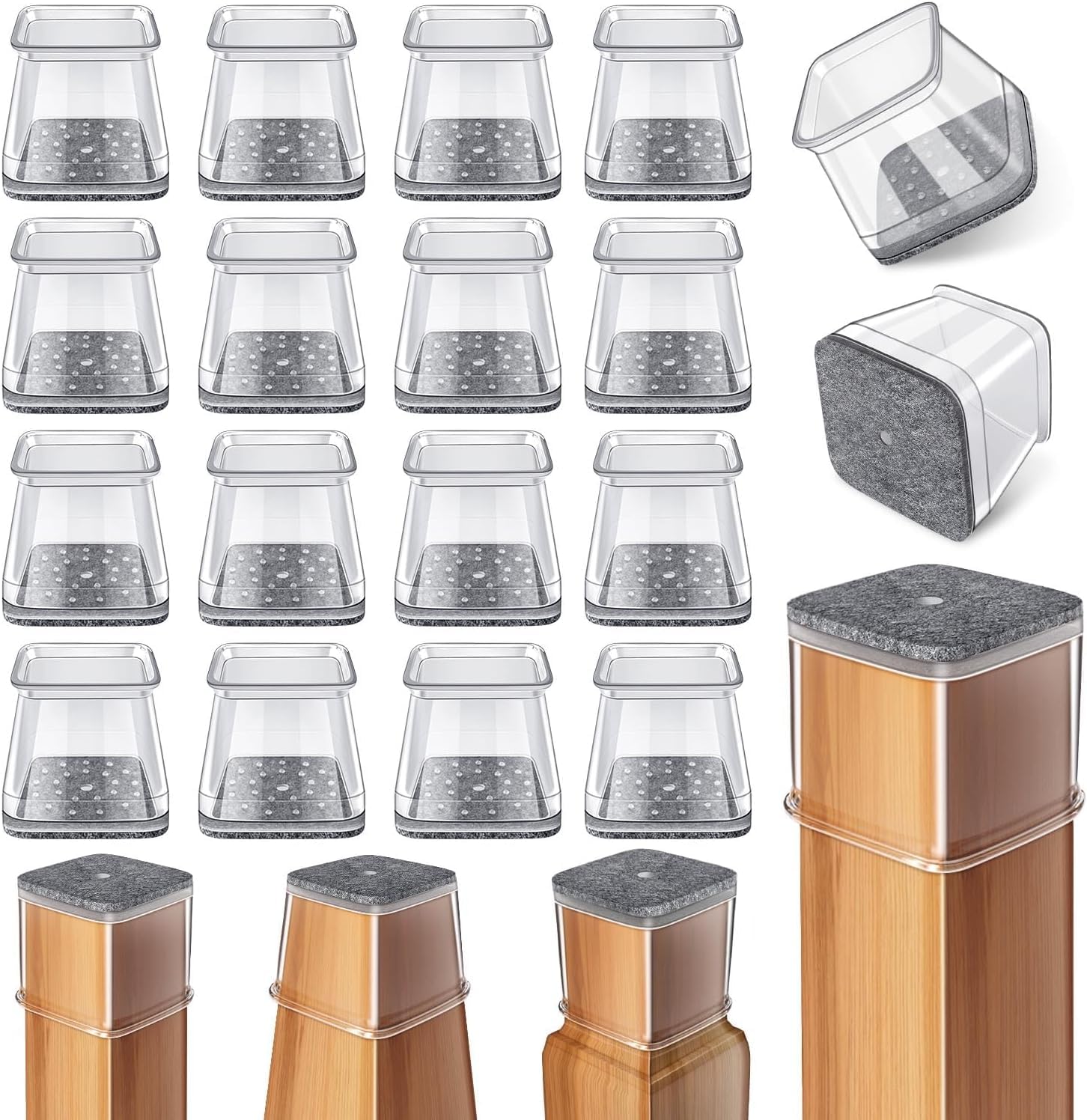 Ansible 24 Pcs Chair Leg Floor Protectors Square Silicone Felt Furniture Leg Pads Caps Covers for Hardwood Floors