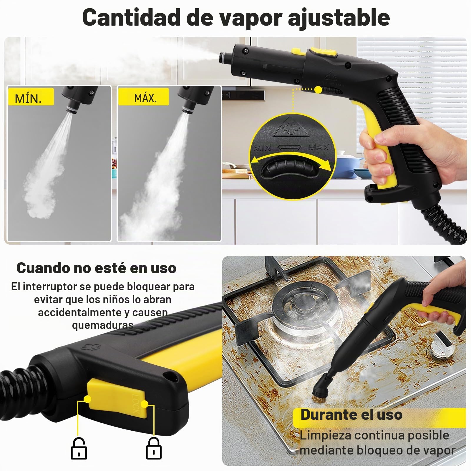 TVD Limpiador a vapor hogar, portátil limpiador vapor, con 26 accesorios | cable extra largo 5 m | para vapores, horno, azulejos, alfombras, cocina, baño | presión: 5 bar | 2000 W | sin químicos