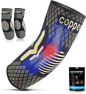 2 Pack Copper Elbow Brace for Tendonitis and Tennis Elbow, Elbow Compression Sleeve, Best Tennis Elbow Brace for Women and Men Support for Golfers Elbow Pain Relief,Arthritis,Bursitis,Workout,Weightlifting