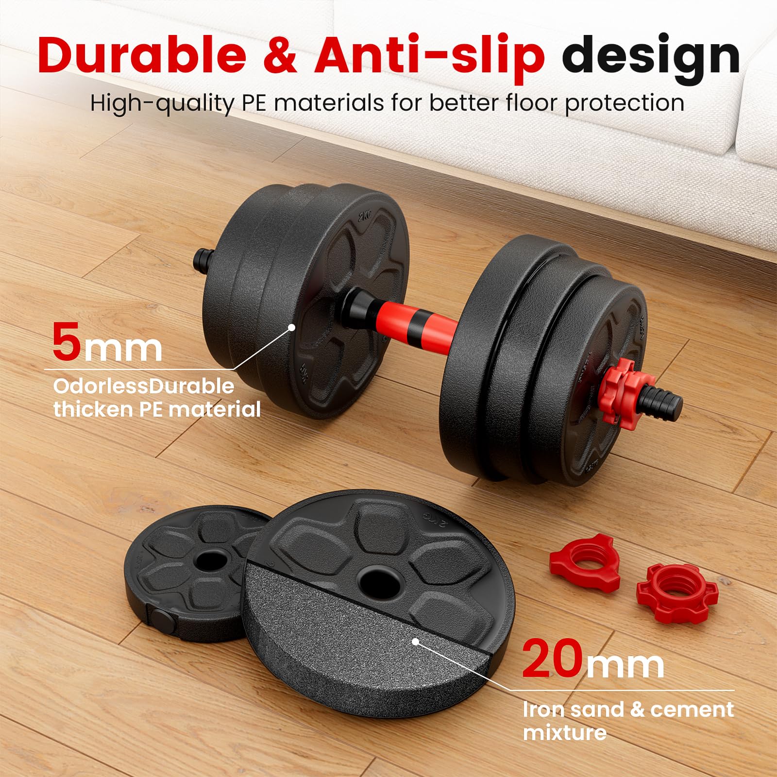 Adjustable Dumbbell Set, 20/33/45/70/90lbs Free Weight Set with Connector, 4 in1 Dumbbells Set Used as Barbell, Kettlebells, Push up Stand, Weight Set for Home Gym Suitable Men/Women