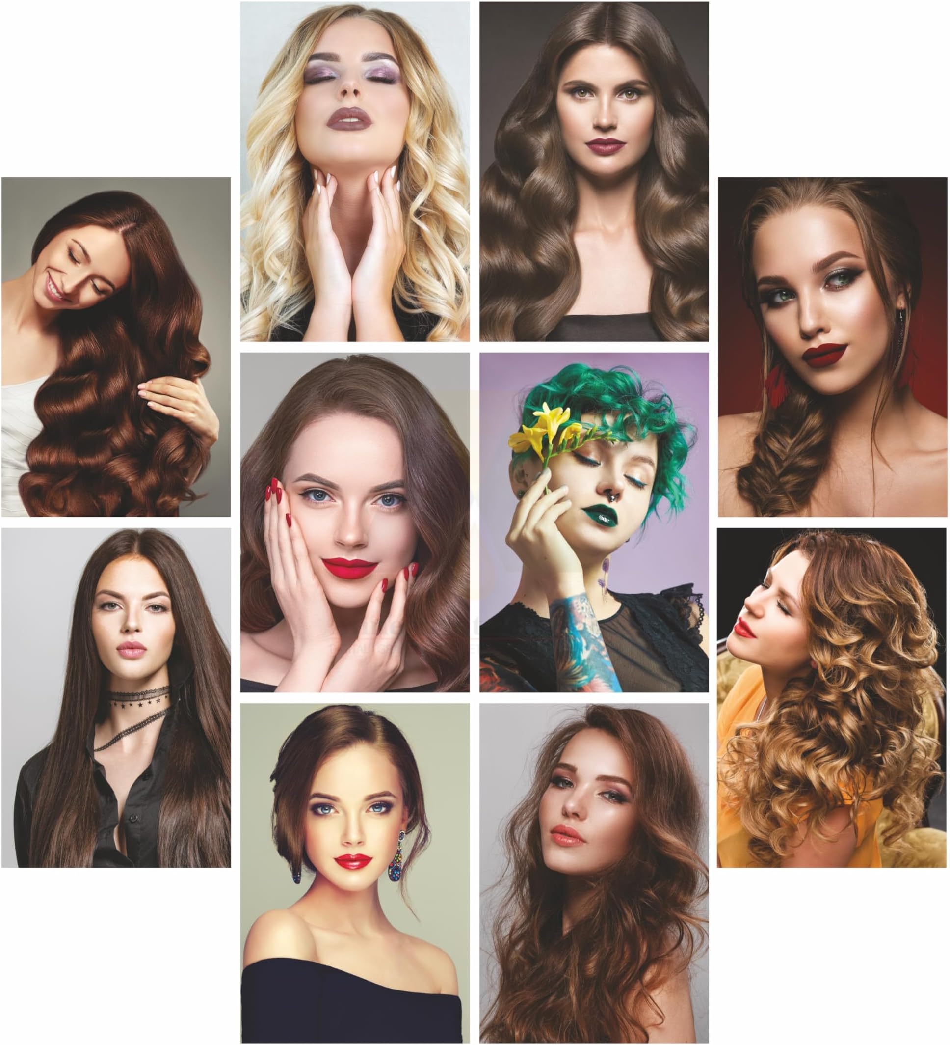 Anne Print Solutions® Models Hairstyle Glamour Makeup Salon Posters - Set of 10, Size 13 X 19 Inch - Spa Wall Decor Multicolor