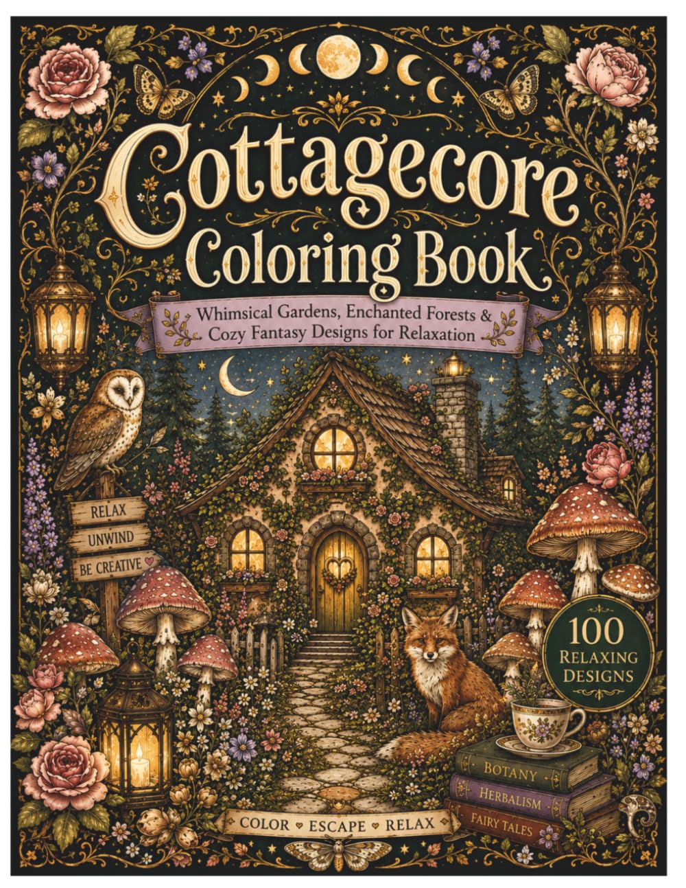 Cottagecore Coloring Book for Adults: 100 Cozy Fantasy Designs Featuring Enchanted Forests, Magical Cottages, Mushrooms, Flowers & Whimsical Nature ... A Relaxing Cottagecore Coloring Experience