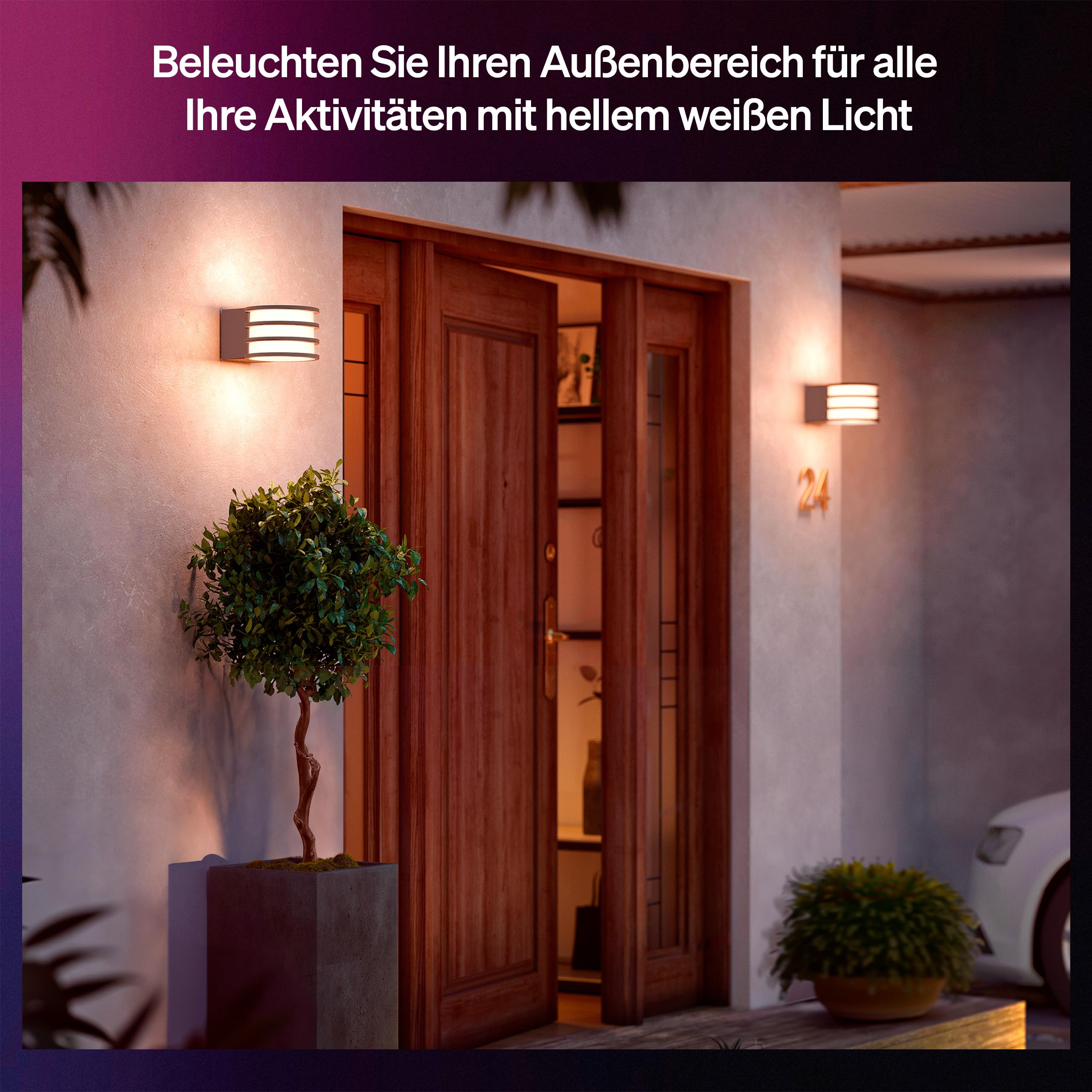 Philips Hue Lucca LED Wandleuchte für den Außenbereich, Einstellbares Weißes und Buntes Licht, 1.100 lm, mit A60 Leuchtmittel, Dimmbar, IP44-Wetterfest, Matter-zertifiziert, Zigbee