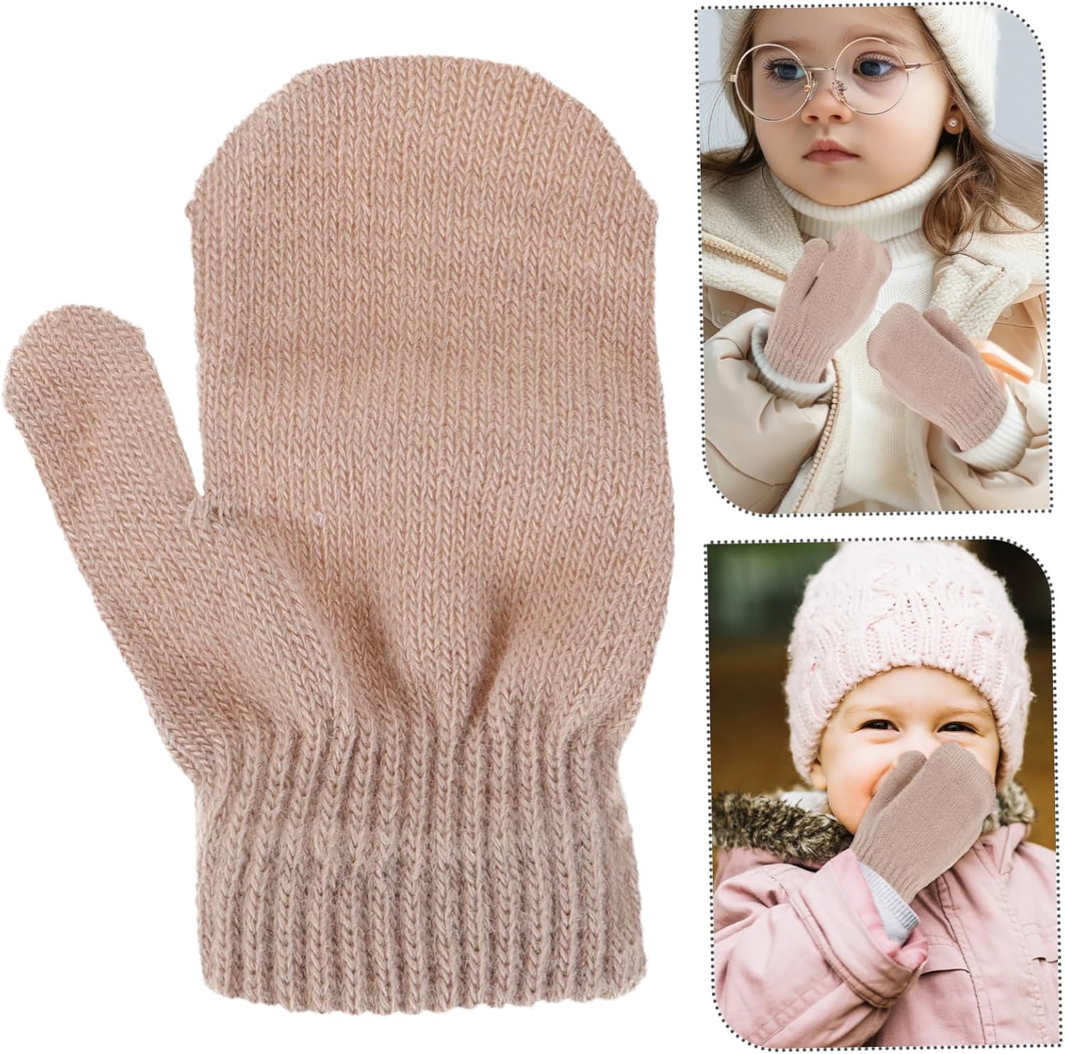 Garneck Boys Mittens Boys and Girls Double Layer Warm Knit Mittens Toddler for Acrylic Fiber Winter Gloves Chic Design for and Girls