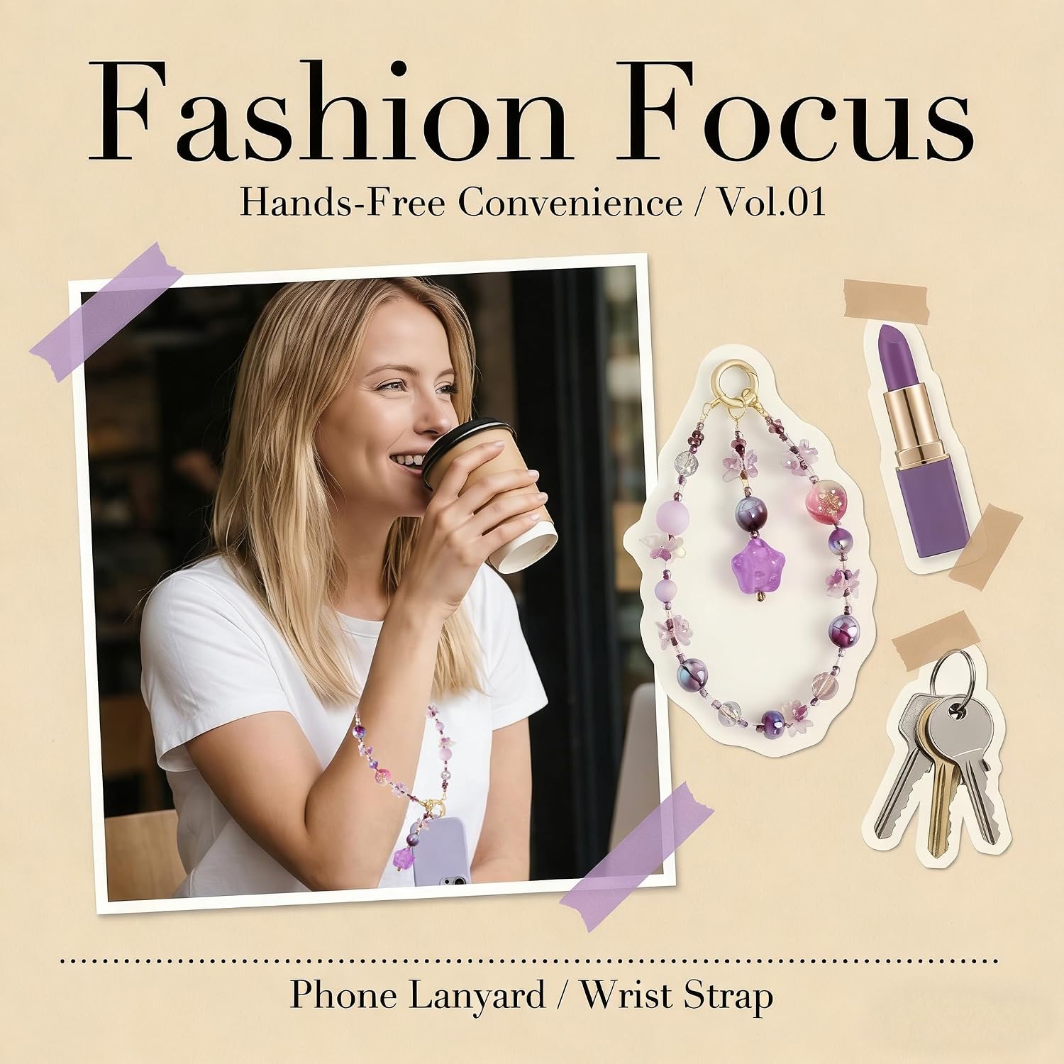 Purple Phone Charm Cell Bracelet Wristlet Key Chain Case Beaded Charms Strap Accessories Cute Wrist Lanyard Detachable Hands-Free for Women Phone Holder Chains image 3