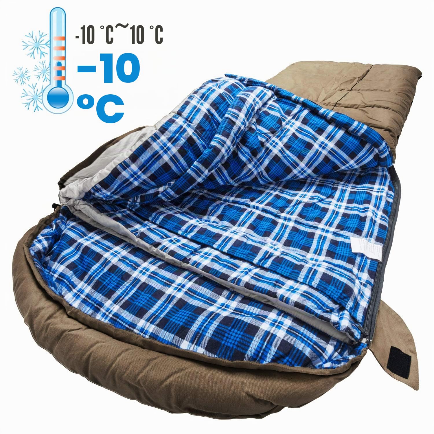 Sac de couchage d'hiver en toile 0 degrés pour la pêche, la chasse, les voyages et le camping, en particulier en hiver froid en plein air avec doublure en flanelle amovible et sac de compression