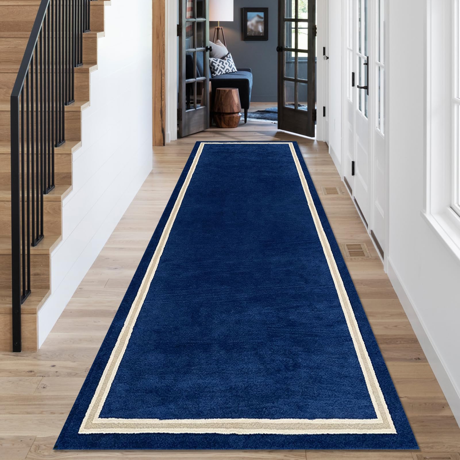 Alfombra de cocina antideslizante azul 90x150 cm lavable para pasillo largo