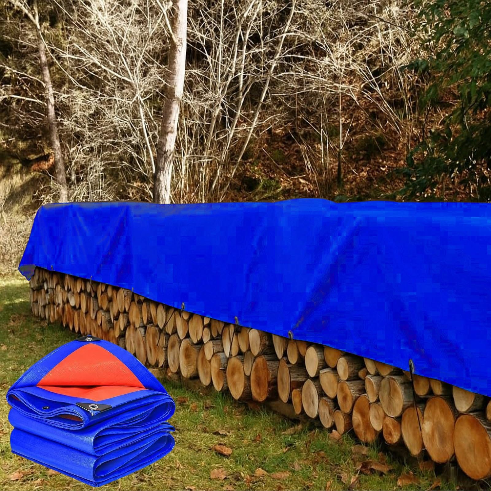 Bâche Bois Haute Performance 1 x 5 m 200G M² PE Bâche, Imperméable Résistante Aux Déchirures UV Intempéries Toile de Protection pour Terrasse, Balcon, Jardin, Bleu