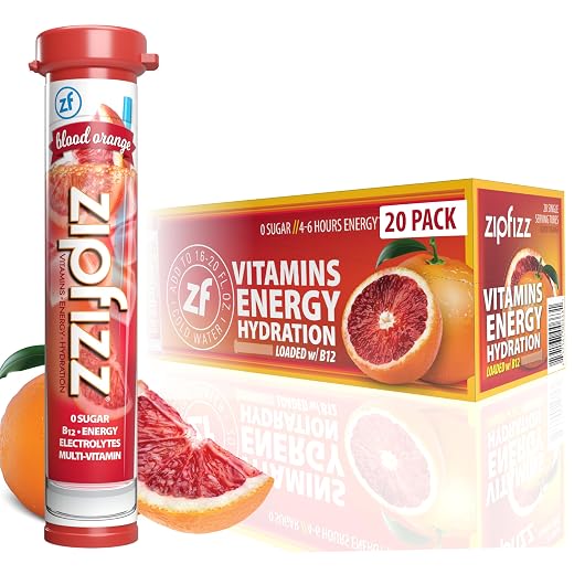 Zipfizz Energy Drink Powder, 20 Pack Electrolyte Mix with B12 -Blood Orange