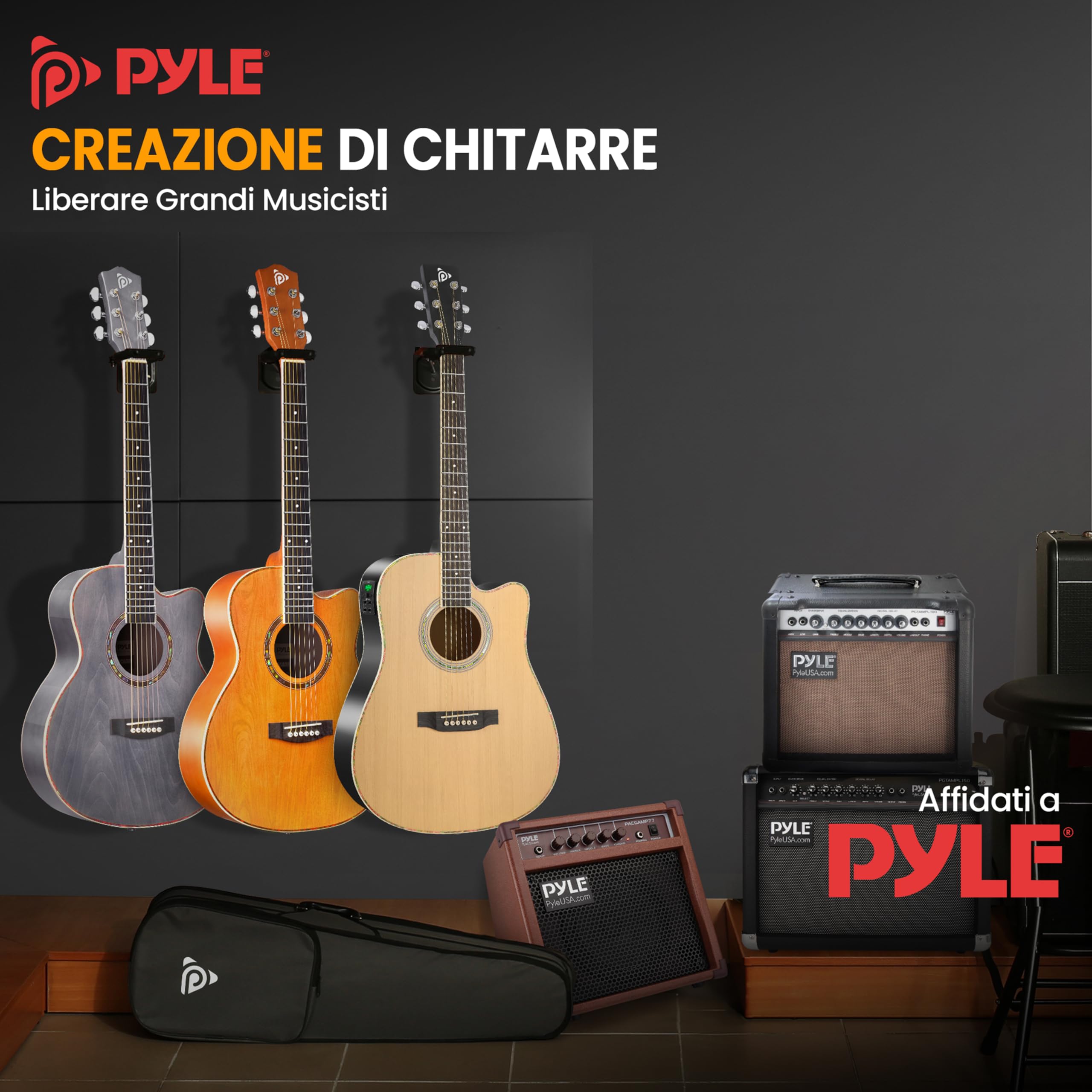 Pyle Kit Chitarra Elettrica Acustica 4/4 con Amplificatore Spalla, Legno Abete Rosso 1,04 m