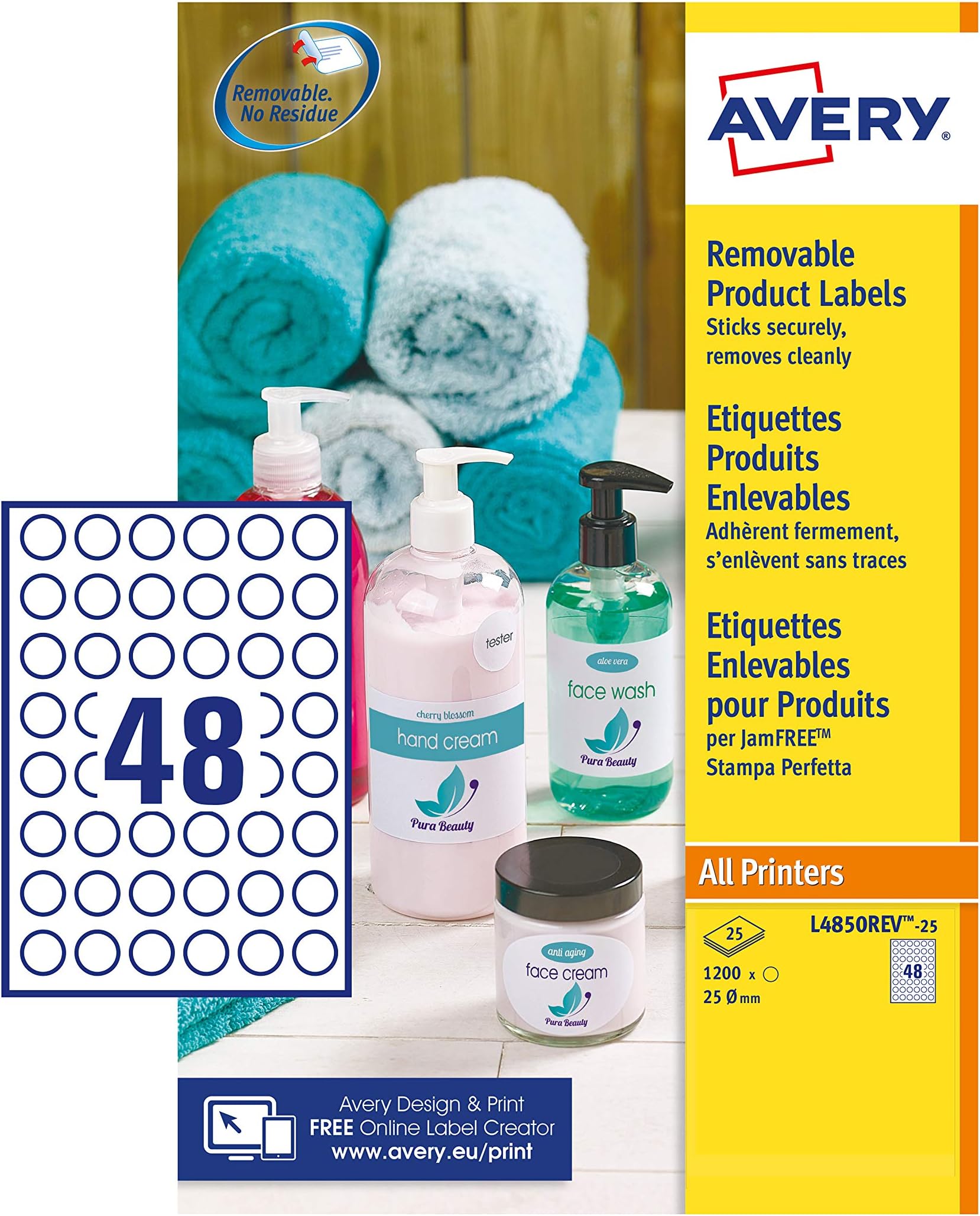 Avery L4850REV Self Adhesive Removable Round Labels, All Printers, 48