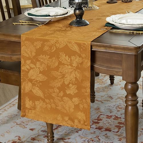 Camino de mesa jacquard beige dorado, bufanda de tocador, rectangular, de poliéster resistente a las arrugas, camino de mesa de damasco para cocina,