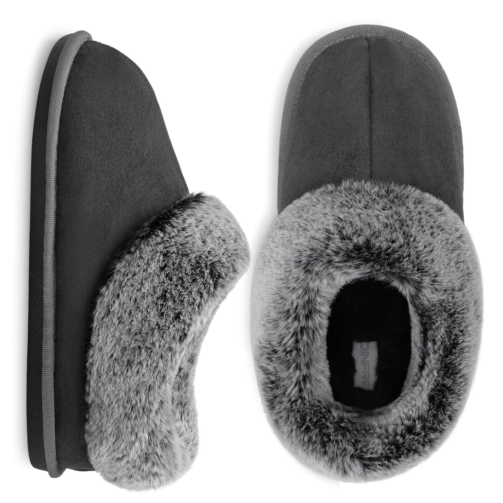 JOINFREE Women's Slippers Fuzzy House Shoes with Memory Foam Slip-on Comfy Bedroom Slippers Indoor Outdoor Shoes with Warm Faux Fur Collar