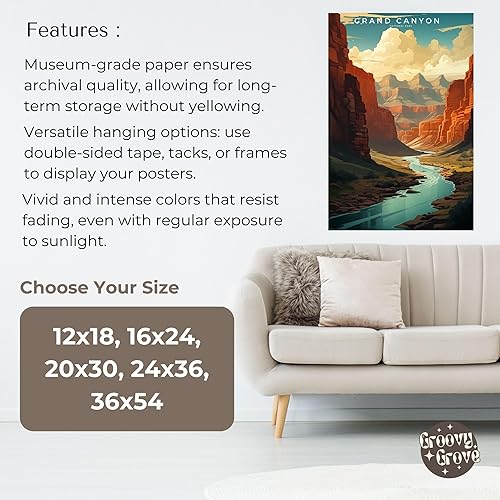 Miniatura 6 de Póster del Parque Nacional del Gran Cañón, arte abstracto de la pared, arte de pared de paisaje natural retro, impresiones artísticas de pared para
