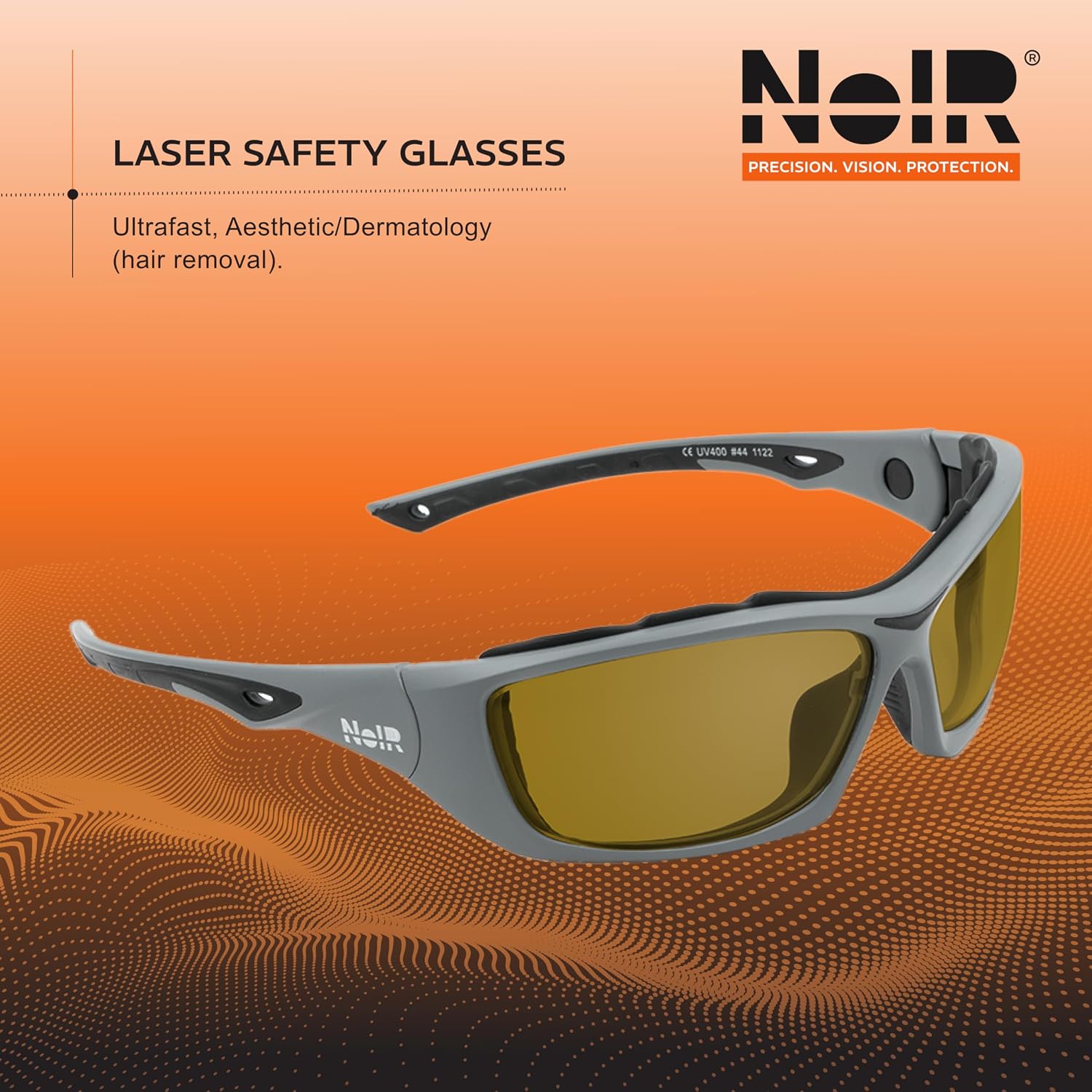 NoIR Laser Safety Glasses, For Ultrafast & Aesthetic Use, CE-Certified 190-435nm OD 5+, 650-680nm OD 1+, >680-720nm OD 2+, 730-1085nm OD 5+, 745-765nm OD 6+, 750-760nm OD 7+, 1063-1065nm OD 7+