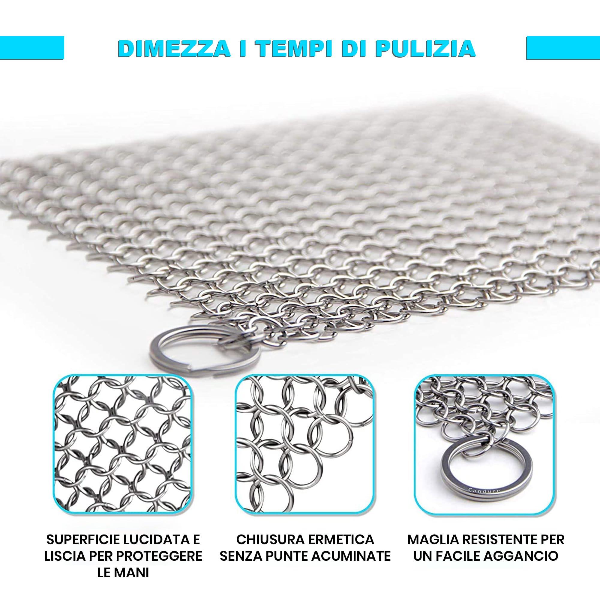 Candure Detergente per Ghisa Scrubber per Cotta di Maglia Acciaio Inox 7 x 7 Pollici, per Tutti i Tipi di Griglie, padelle in ghisa, Griglie e forni Olandesi