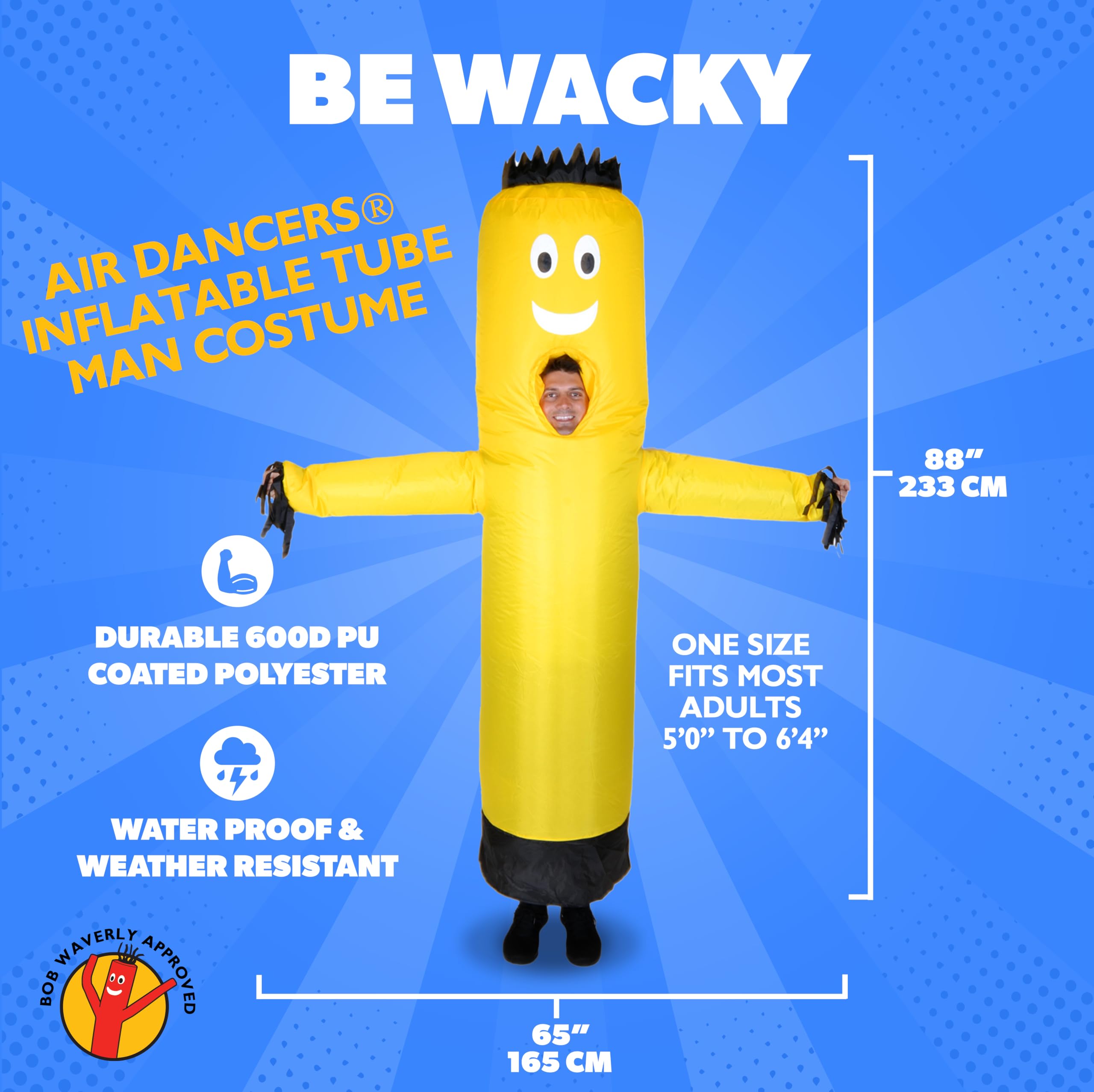 LookOurWay Nadmuchiwany kostium dla tancerzy powietrznych - zwariowany machający nadmuchiwany kostium na Halloween - rozmiar dla dorosłych, żółty