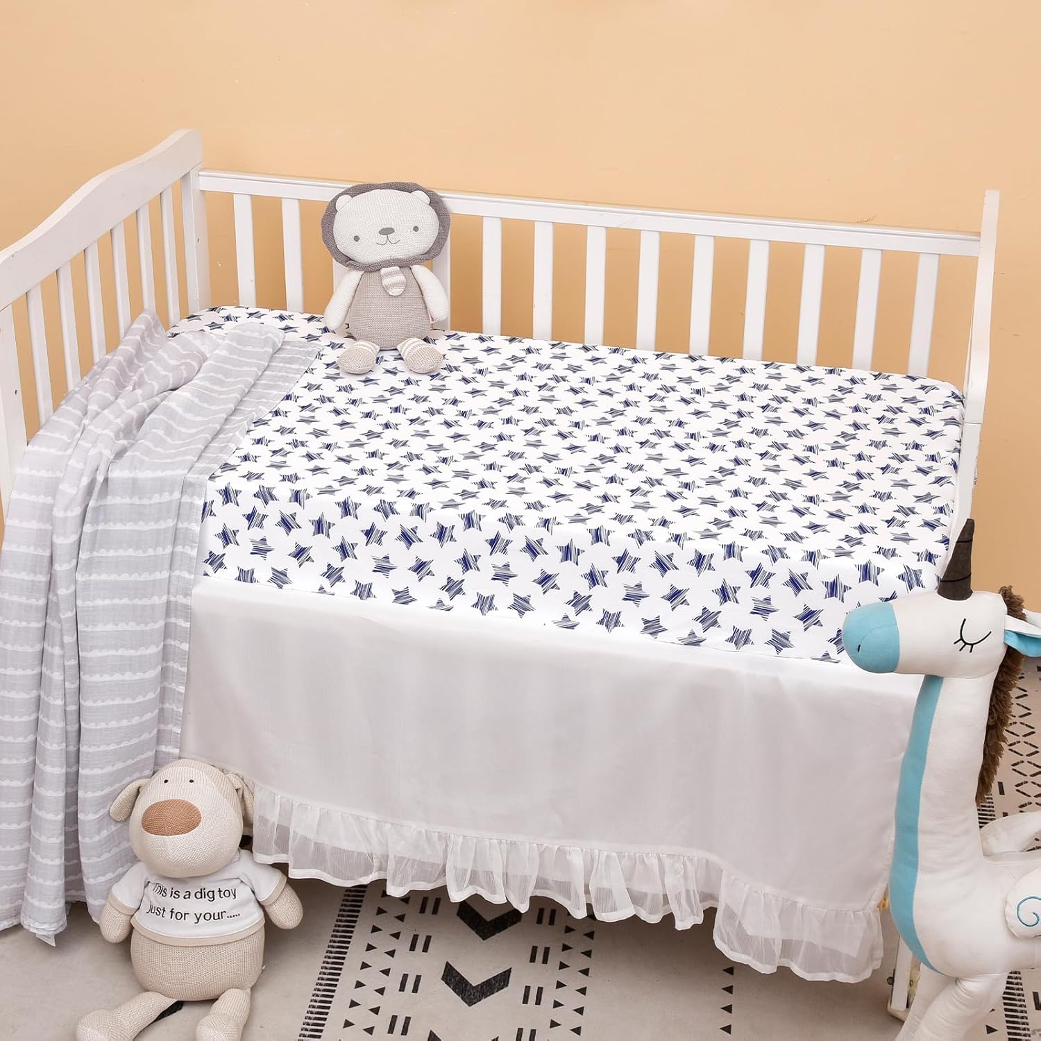 PHF 3 Pack Soft Space Crib Sheets Fitted, Silky Comfy Breathable Baby Sheets for Boys Girls Neutral, 28x52 Inches Fits Standard Crib and Toddler Mattresses, Space