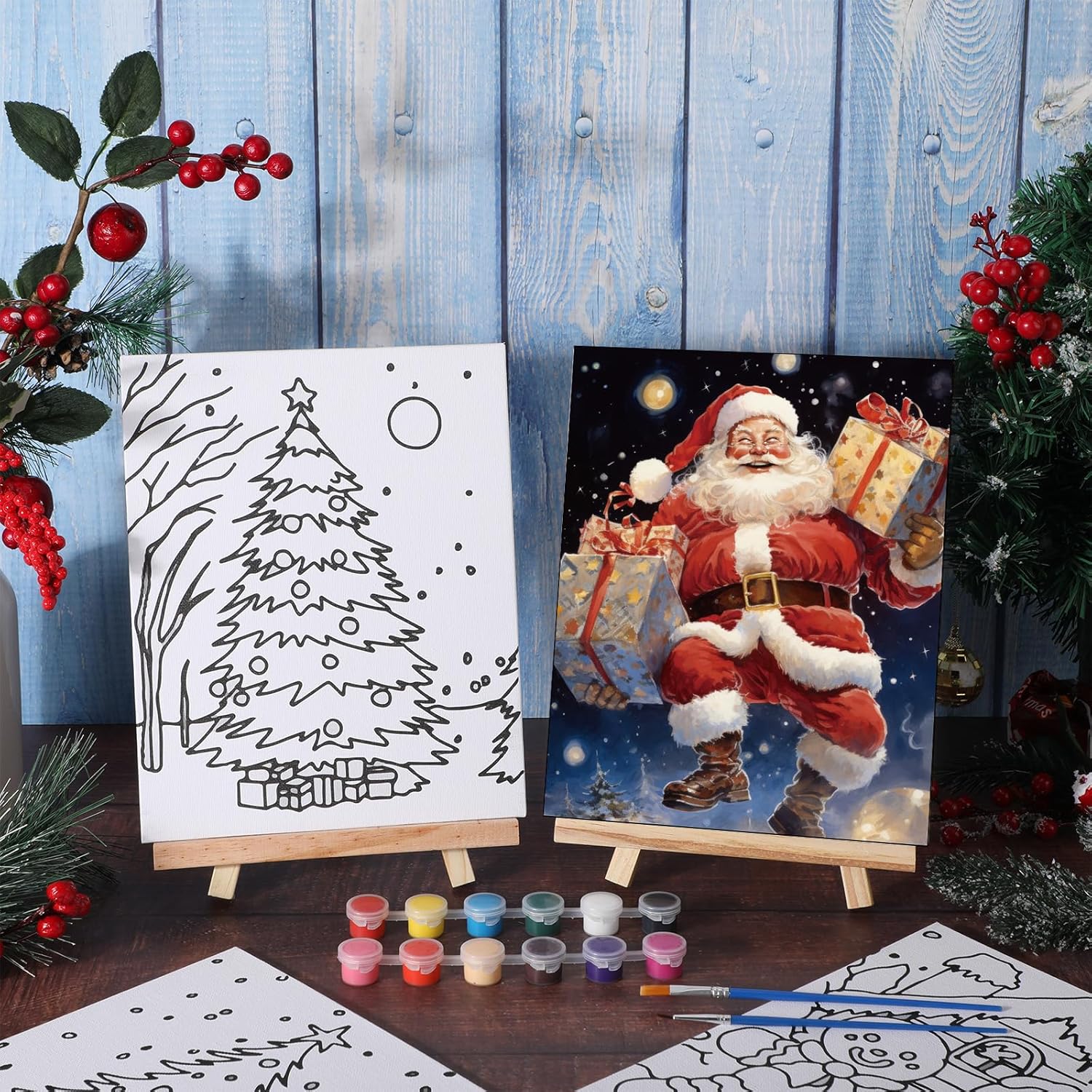 Skyygemm 36 Pcs 8 x 10 Inch Christmas Pre Drawn Canvas for Painting Pre Stretched Canvas Painting for Adults Pre Drawn Canvas Outline for Sip and Paint Party Supplies Favor