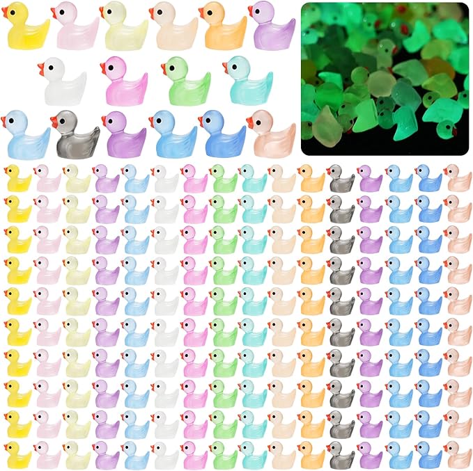 240Pcs Luminous Mini Resin Ducks,Tiny Duck Glow in The Dark,Little Ducks,Small Ducks to Hide,Miniature Figures for Party Favor