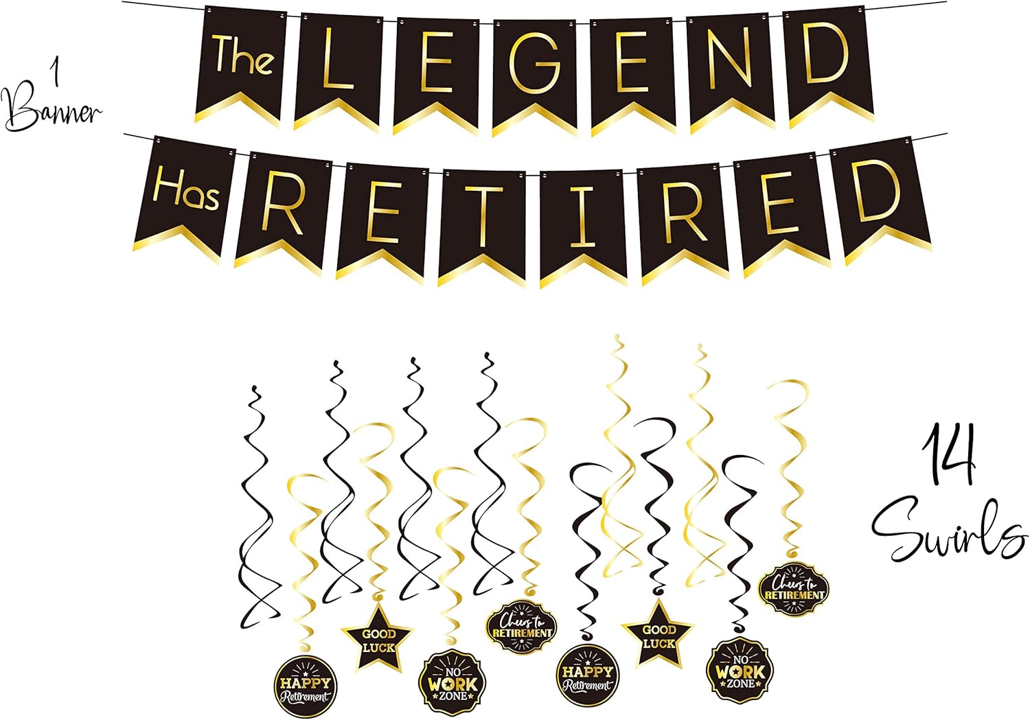 Serves 30 Happy Retirement Ultimate Party Pack 9" Dinner Paper Plates 7" Dessert Paper Plates 12 oz Cups 3 Ply Napkins Swirls Cake Topper Banner Happy Retirement Party Theme: Toys & Games