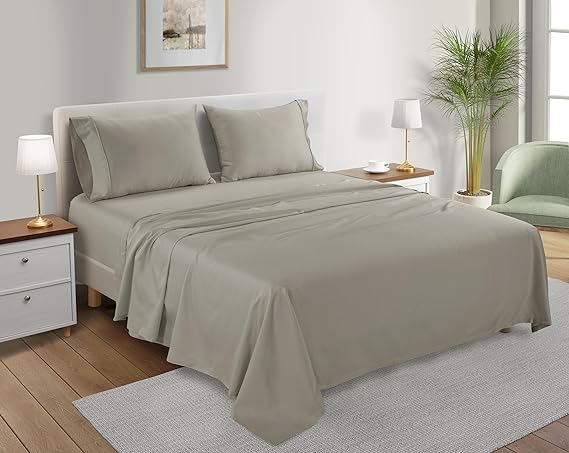 300 Thread Count 100% Organic Cotton Twin Sheets Set for Twin Mattress, 15" Deep Pocket Sheets, No Pilling & Shrinkage, Machine Washable Fade Resistant Luxury Hotel Bedding – Silver