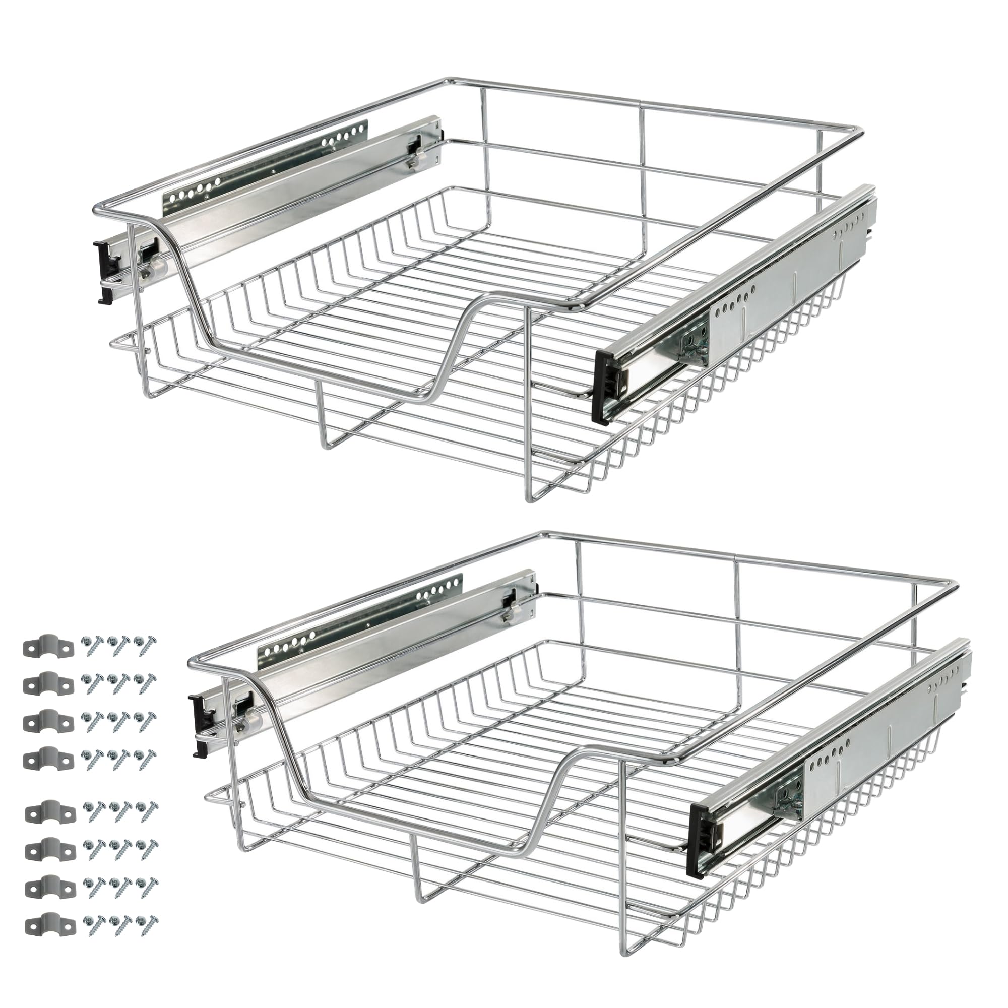 Arebos Silver Sliding Drawer For Kitchen Cabinets And Fitted Cupboards | Additional Storage | 30Cm, 40Cm, 50Cm, 60Cm, 2X 50Cm, 2X 60Cm | 2X 50 Cm