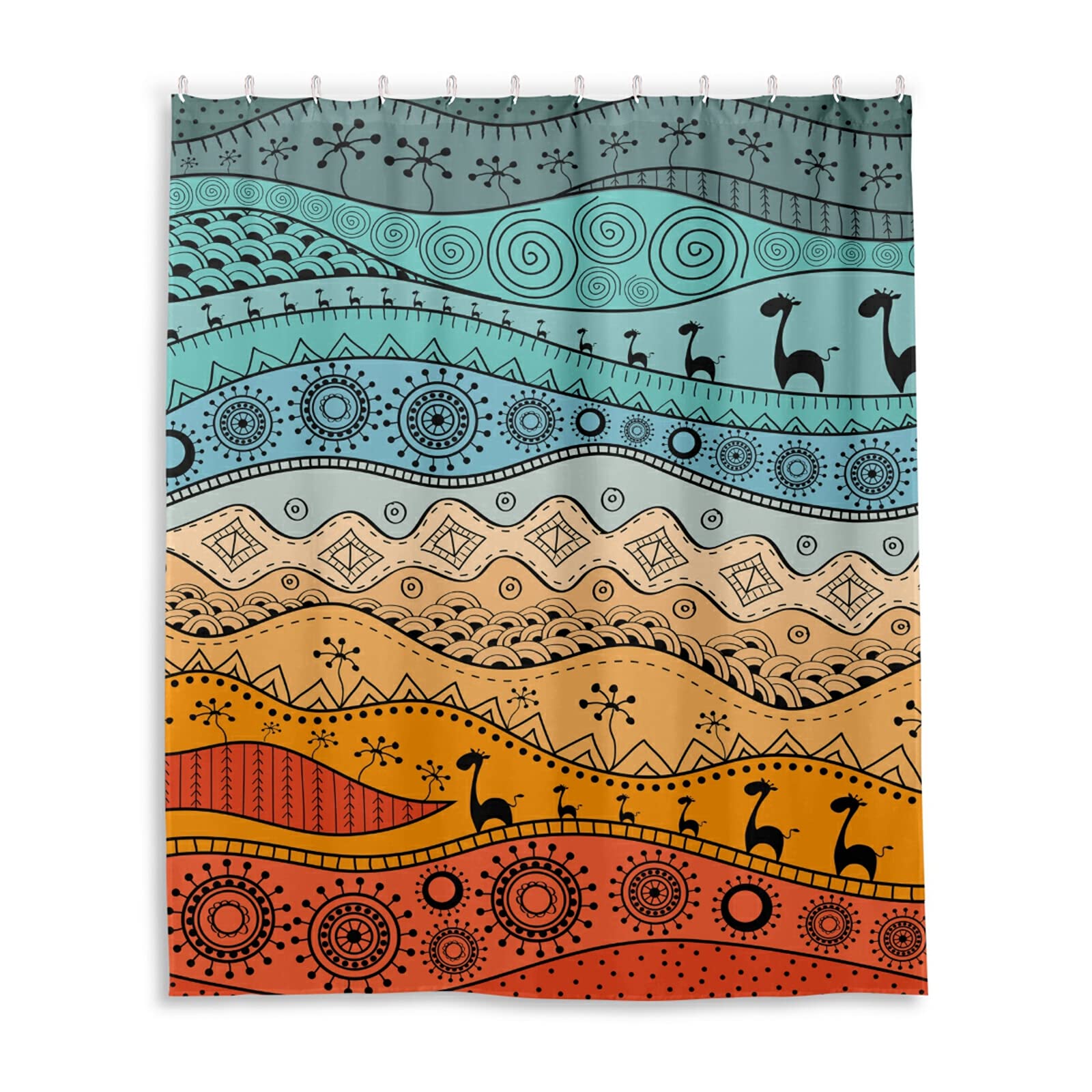 Rideau de douche en tissu polyester dessiné main avec motif ethnique chic