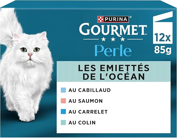 GOURMET | Perle | Les Emiettés de l'Océan | Aliment Humide Complet pour Chat Adulte| Au Poisson certifié de l'écolabel MSC : Saumon, Colin, Carrelet, Cabillaud | Sachets Fraîcheur | 12 x 85g - 1
