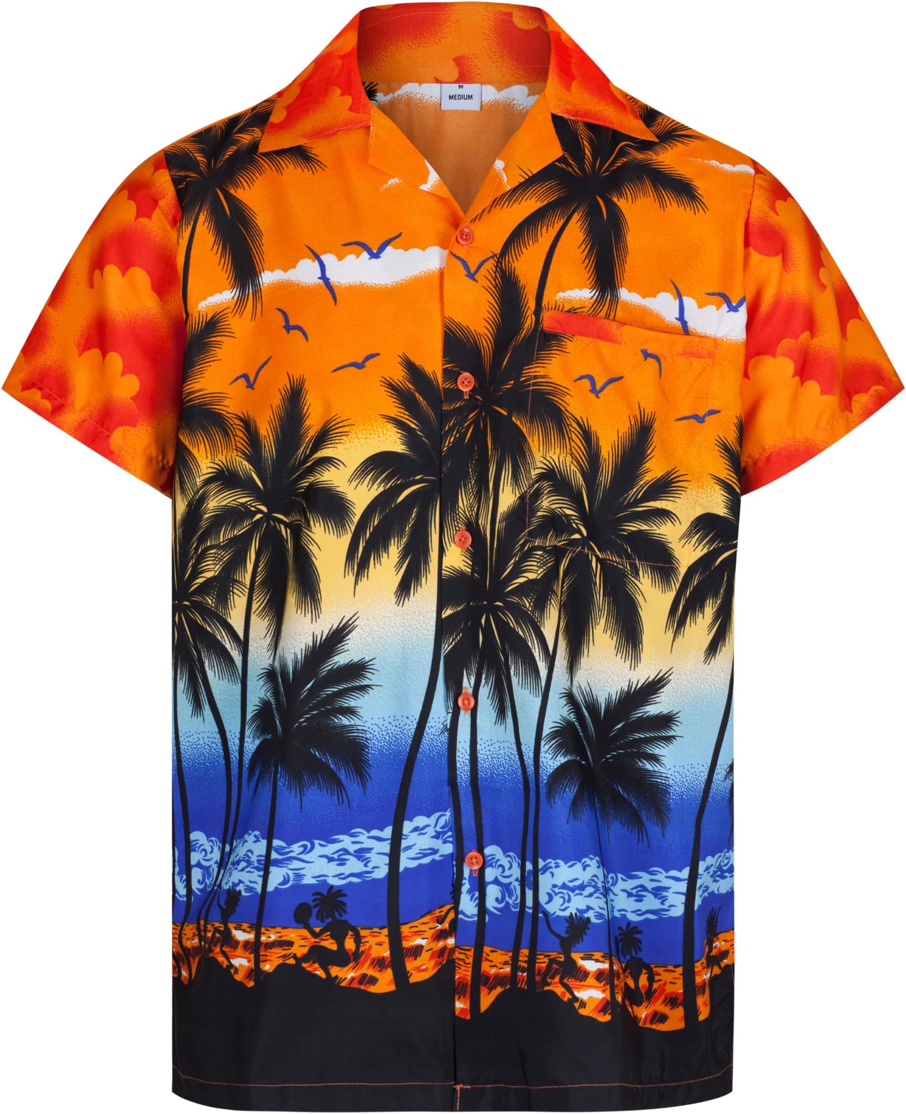 REDSTAR Mens Hawaiian Shirt Short Sleeve STAG Beach Holiday Palm Tree Fancy Dress Hawaii (Small, Orange)