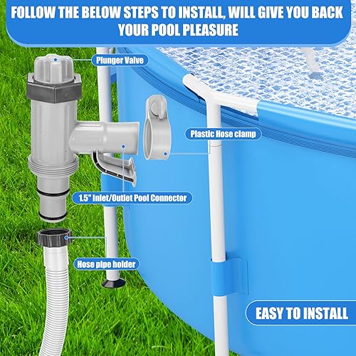 Miniatura 5 de 1 juego de adaptador de manguera de piscina con soporte de tubo de piscina y válvula de émbolo y kit de mangueras de bomba de piscina de 1.5