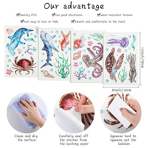 Miniatura 3 de Sabary 4 calcomanías de pared que brillan en la oscuridad del océano bajo el mar, calcomanías de pared de peces, calcomanías de PVC de animales