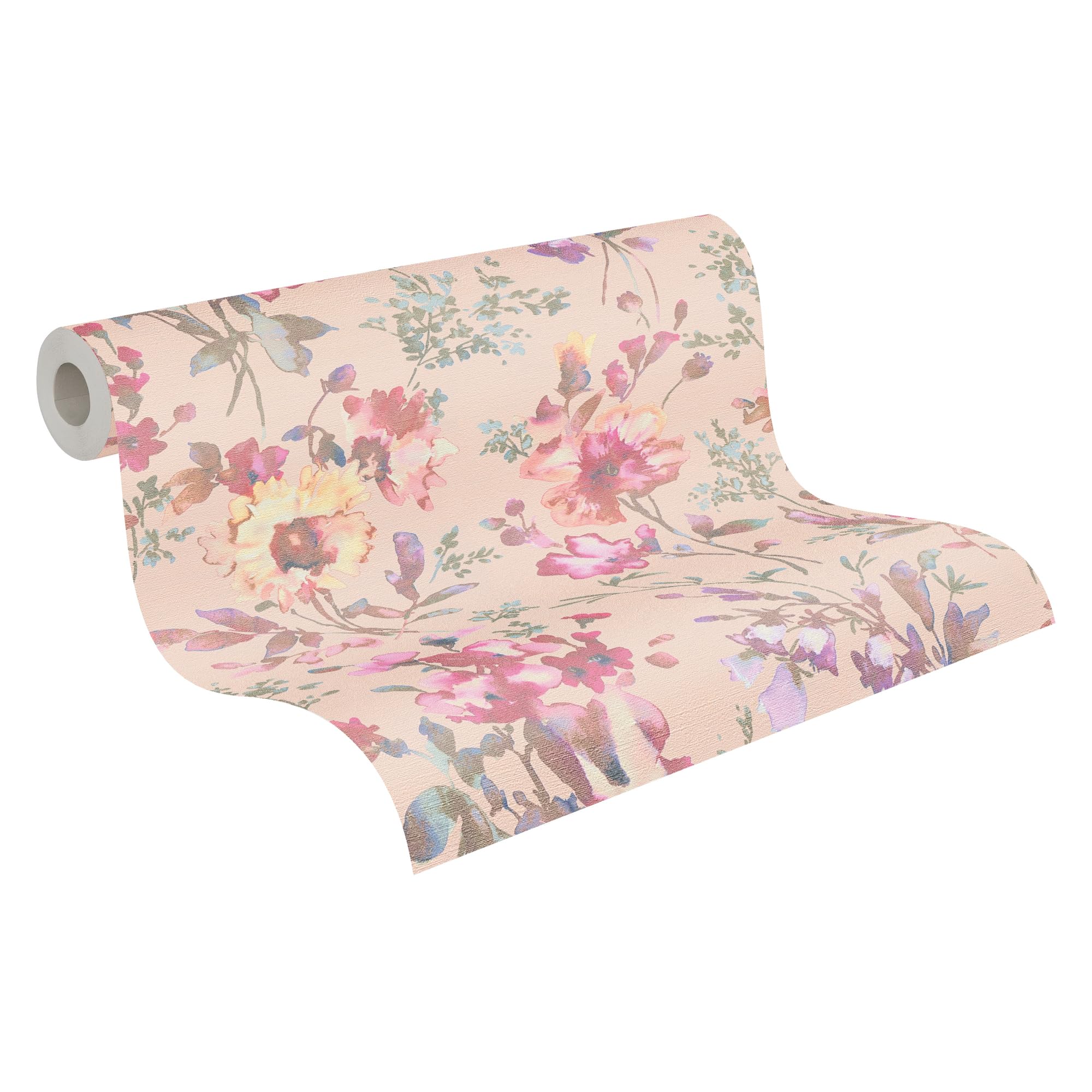livingwalls CosmoLiving Non-Woven Wallpaper with Floral Design in Pink, Metallic, Green, Bright Pink Yellow – 10,05 x 0,53 m Floral Wallpaper by Cosmopolitan – 790613