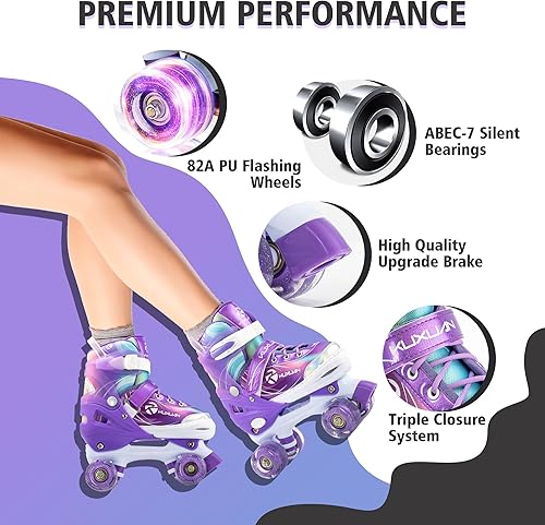 Miniatura 3 de Roller Skates for Kids Girls, 4 Size Adjustable Women Roller Skates with Light Up Wheels for Children Sports & Indoor Outdoor