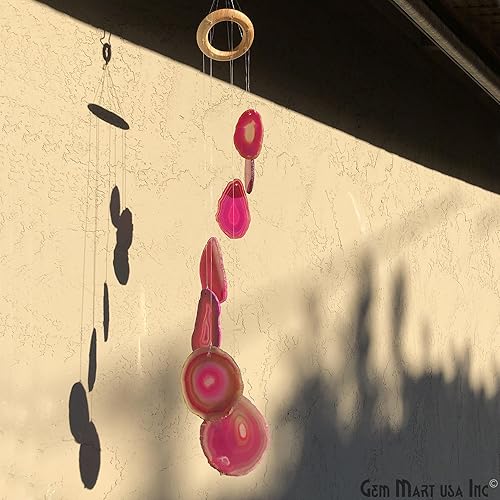 Miniatura 3 de Carillón de viento rosa en ágata verde azulado natural para exteriores, tonos melódicos relajantes, regalo para patio, porche, jardín, patio trasero