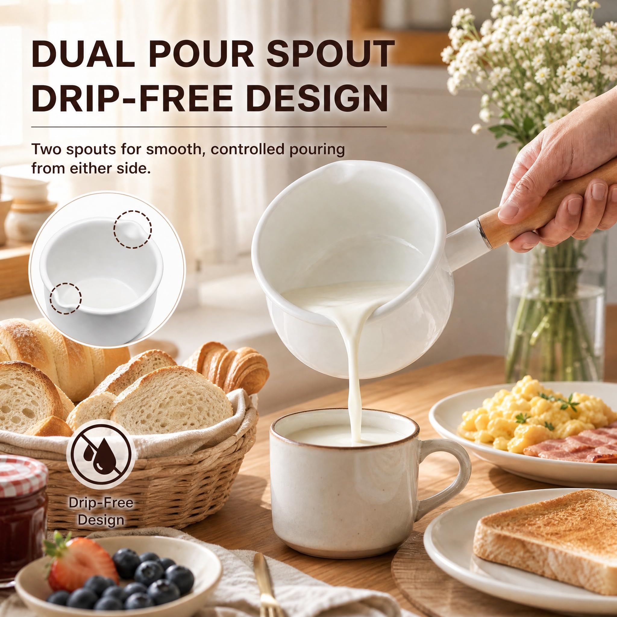Amazon.com: Jucoan 1 Quart Enamel Milk Pan with Dual Pour Spouts