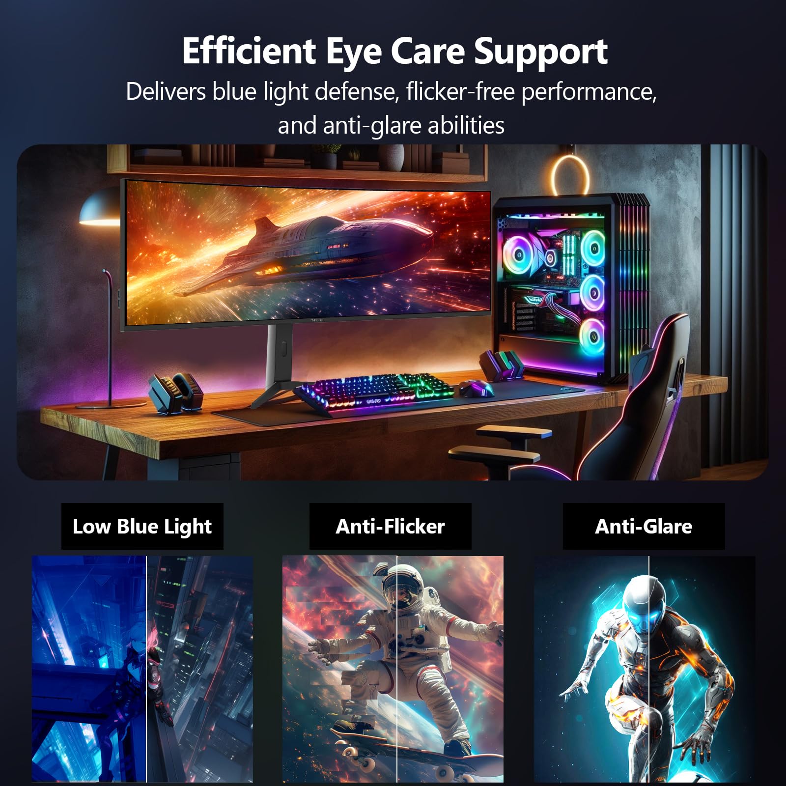 Z-Edge Zakrzywiony Monitor Gamingowy 49 Cali 144Hz, Panel IPS, DQHD 5120x1440, 32:9, KVM, 1ms, FreeSync, Regulowana Wysokość/Pochylenie, Obrotowy, 10Bit, 400cd/m², USB Type C 65W/HDMI2.1/DP1.4