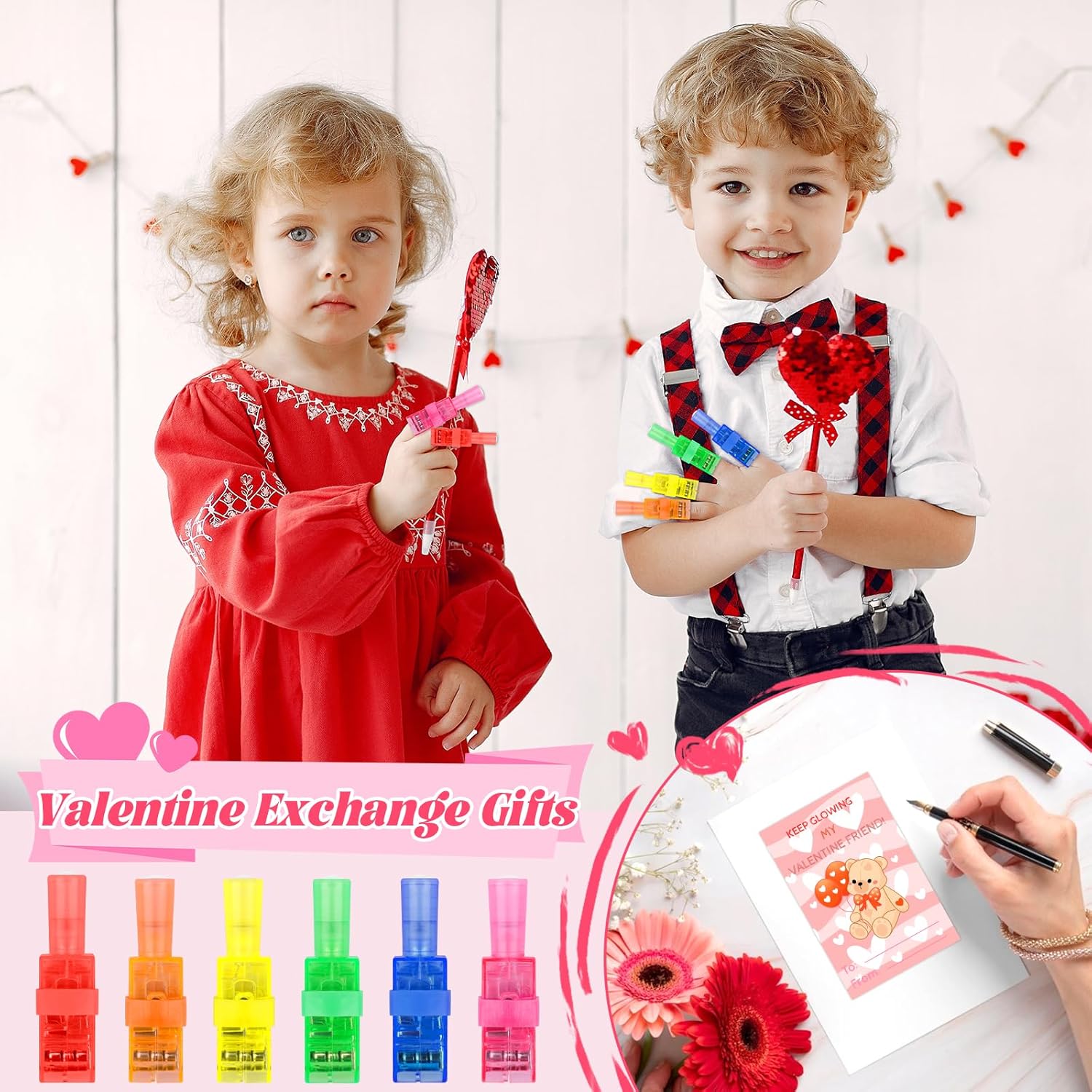 Valentines Day Gifts for Kids,30 Pack Valentines Cards for Kids Classroom with Finger Lights,Glow in the Dark Light Up Toys Bulk Party Favors,School Exchange Prize Goodies Bag Filler